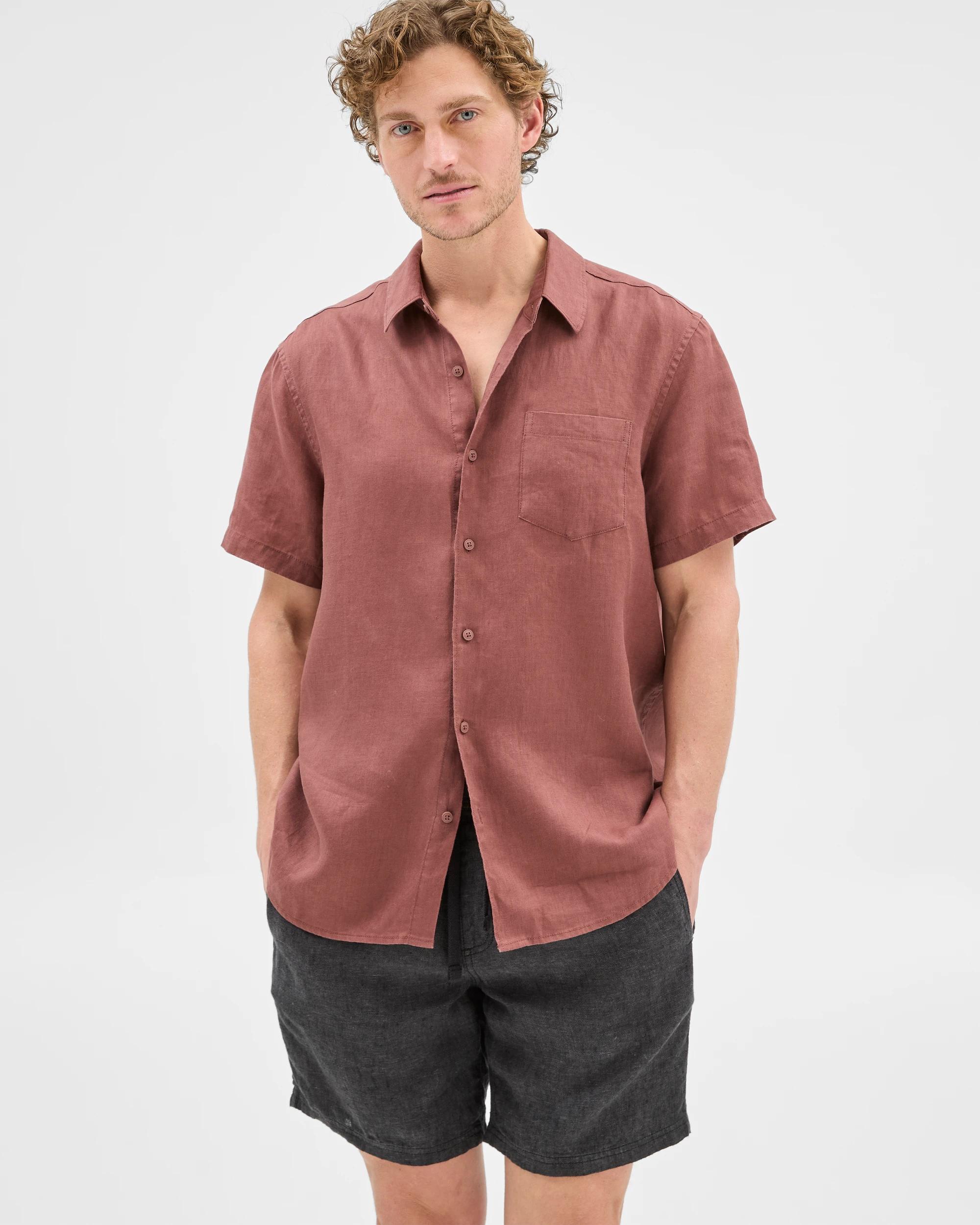 6 Target European Linen Short Sleeve Shirt MAROON, 6 of 6