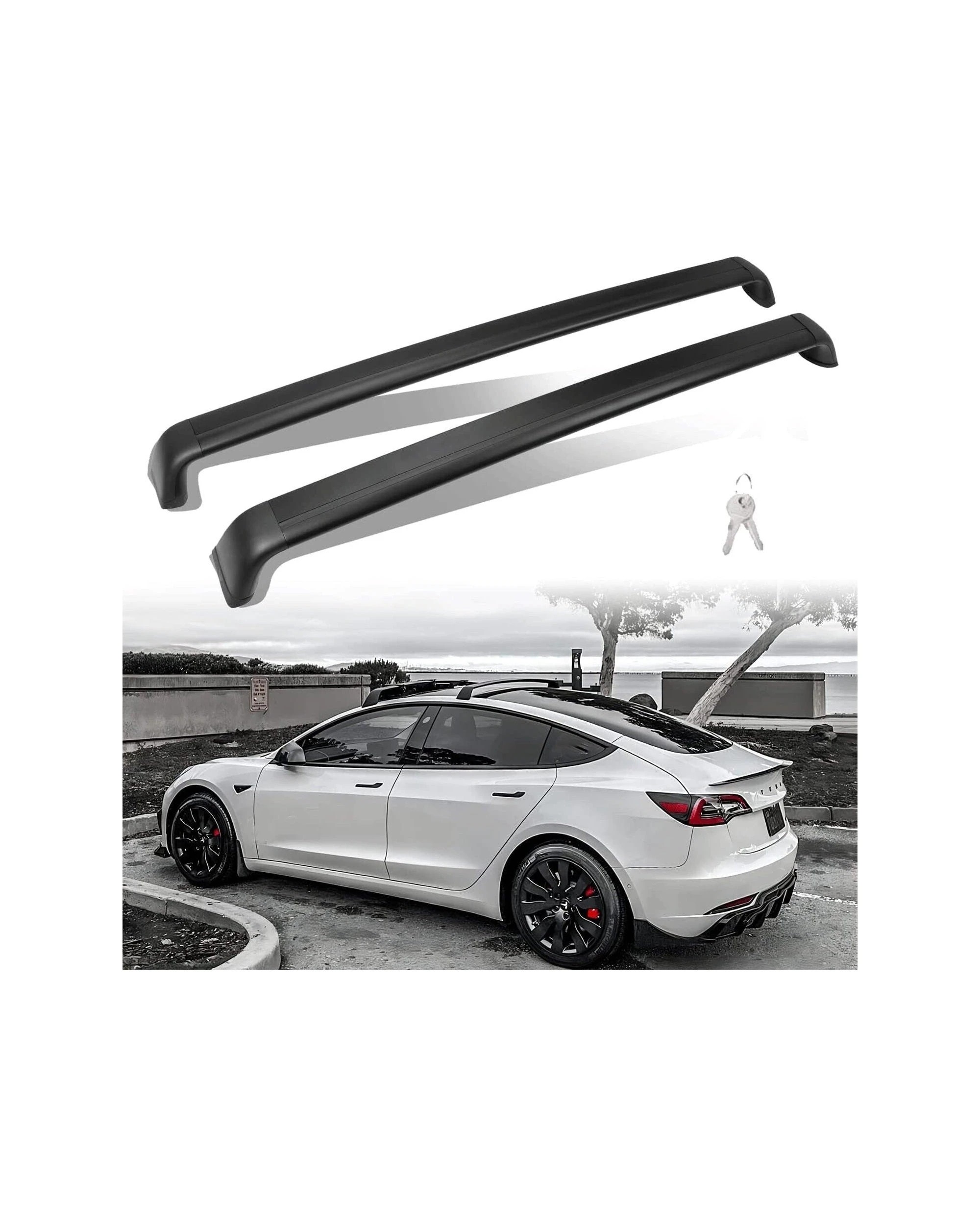 2 Elora Aluminium Cargo Roof Rack Heavy Duty Crossbars For Tesla Model 3, 2 of 10