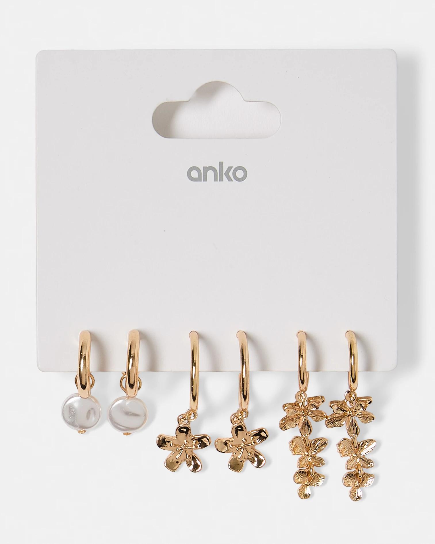 5 3 Pack Flower Hoop Earrings - Gold Tone Gold, 5 of 5
