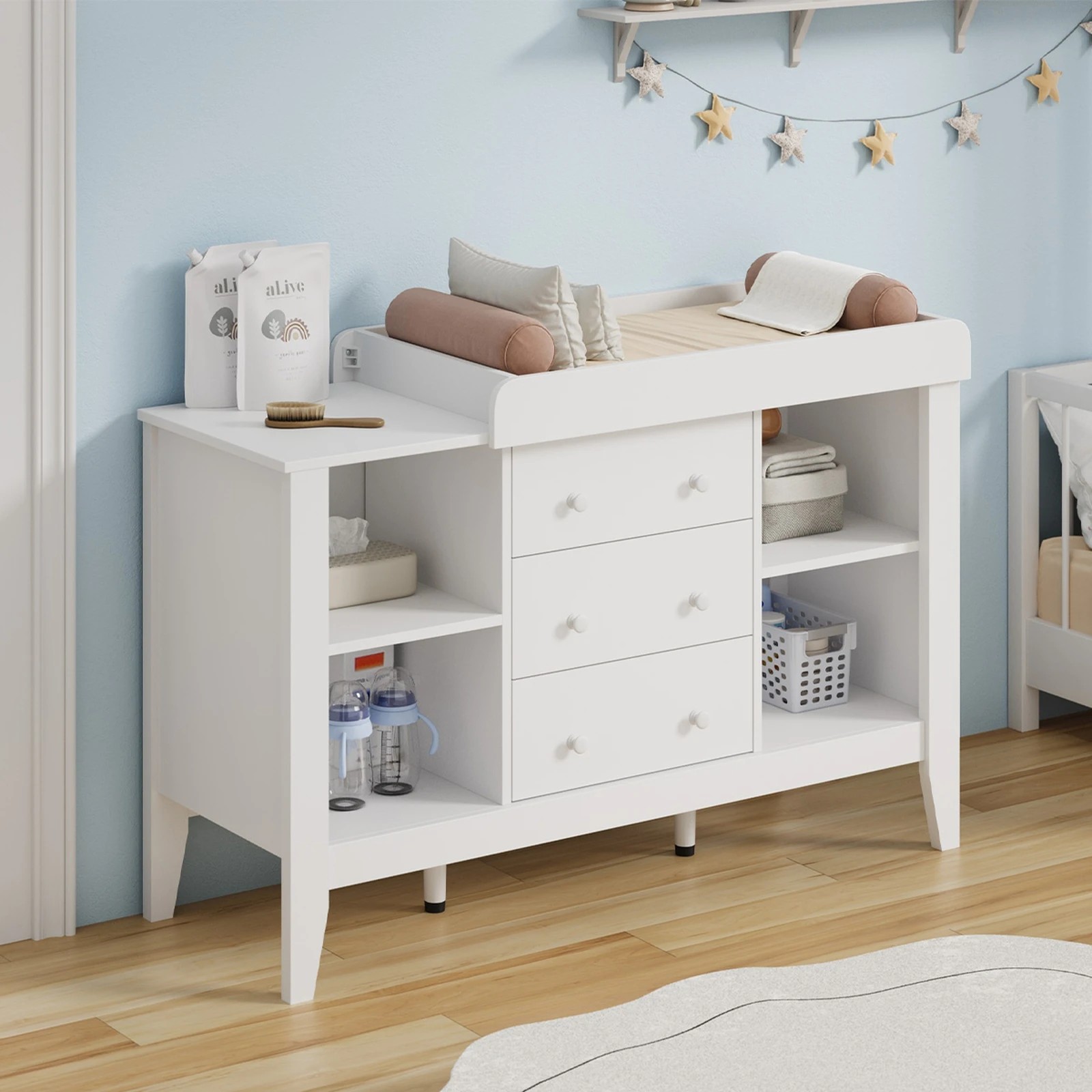 3 Oikiture Baby Changing Table Drawers Chest Kids Cabinet Changer Nursery - White, 3 of 8