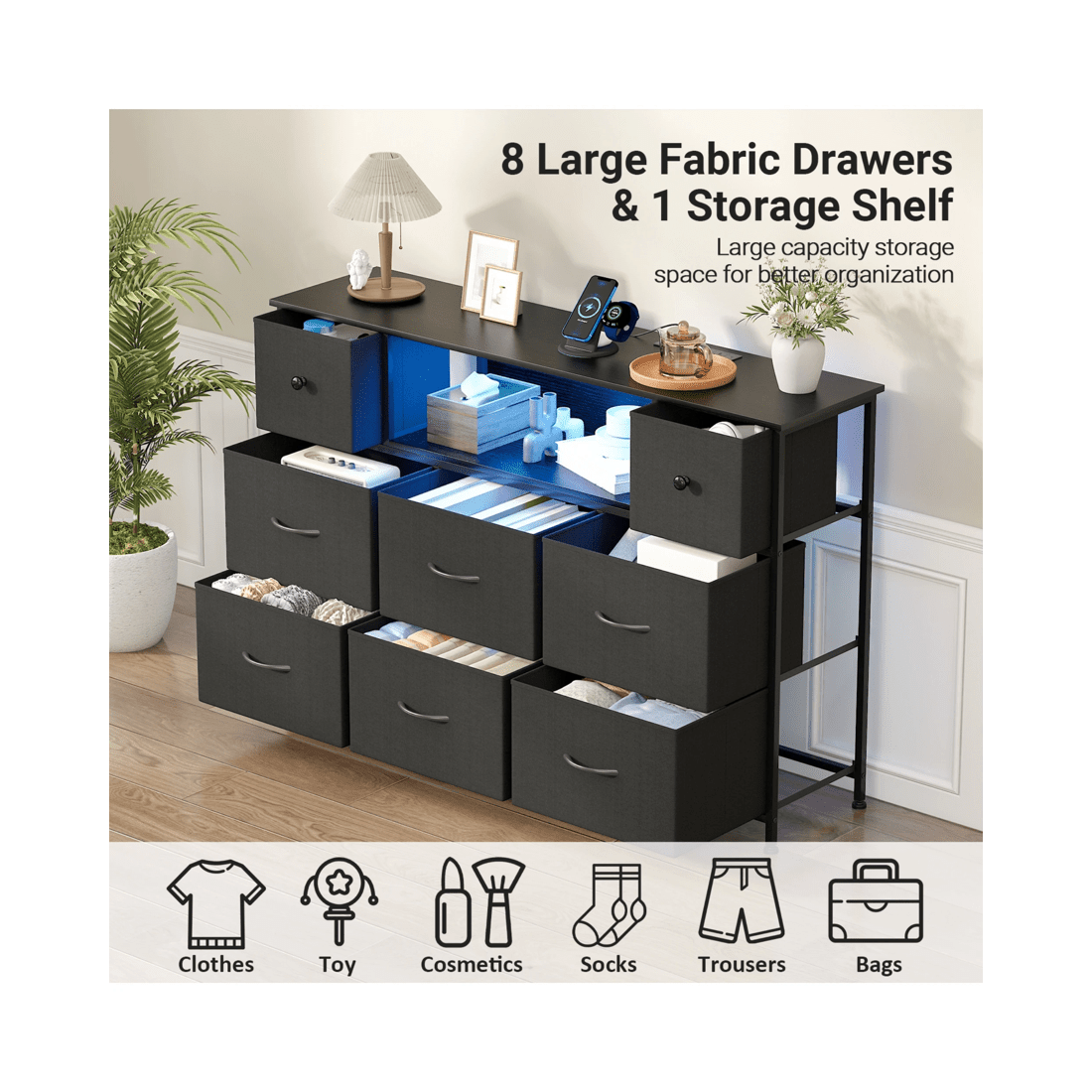 6 Advwin Chest Of 8 Drawers Storage Cabinet With Open Shelves
 - Black, 6 of 10