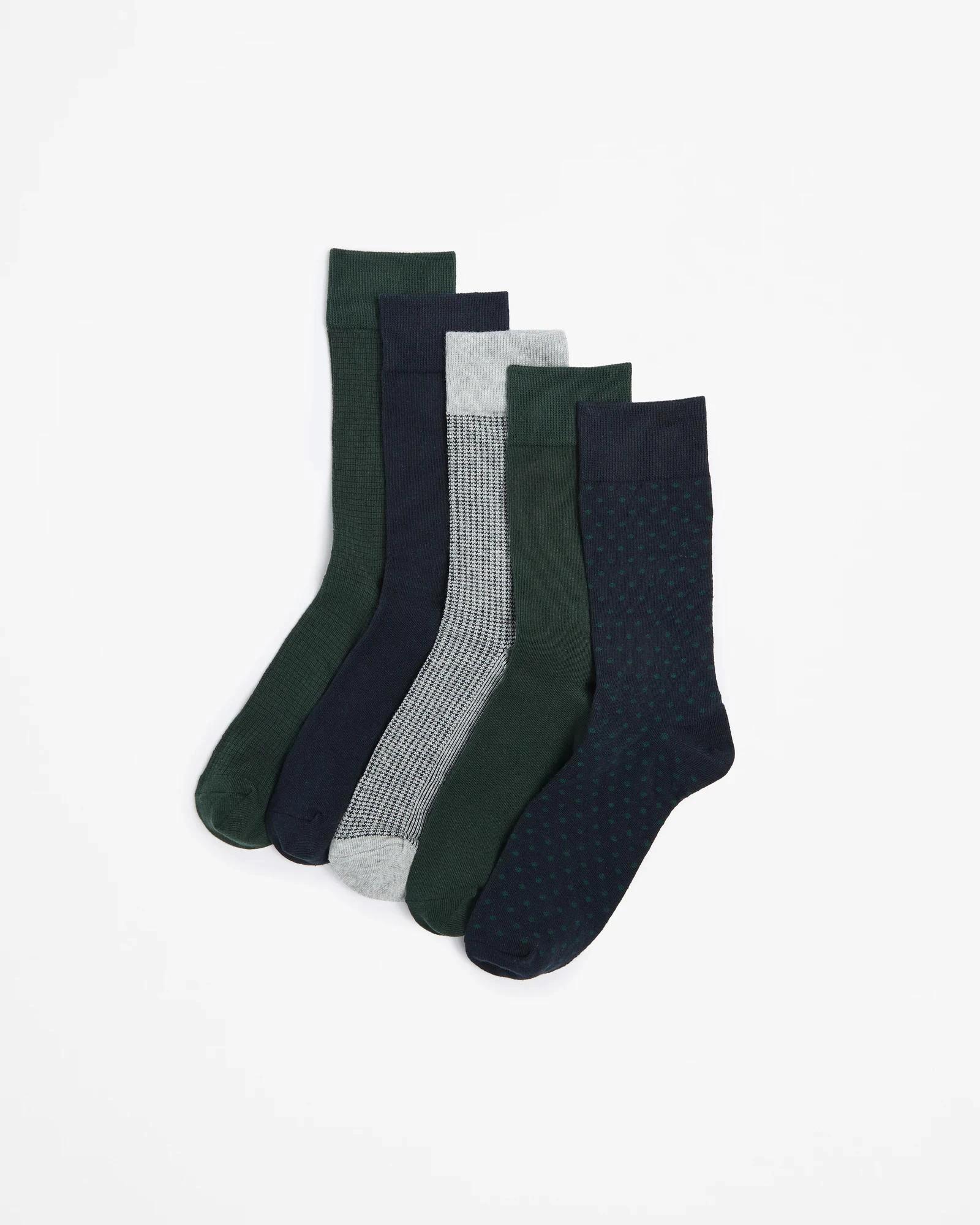 1 Australian Cotton Blend 5 Pack Business Crew Socks - Maxx NAVY/GREEN PRINT, 1 of 3