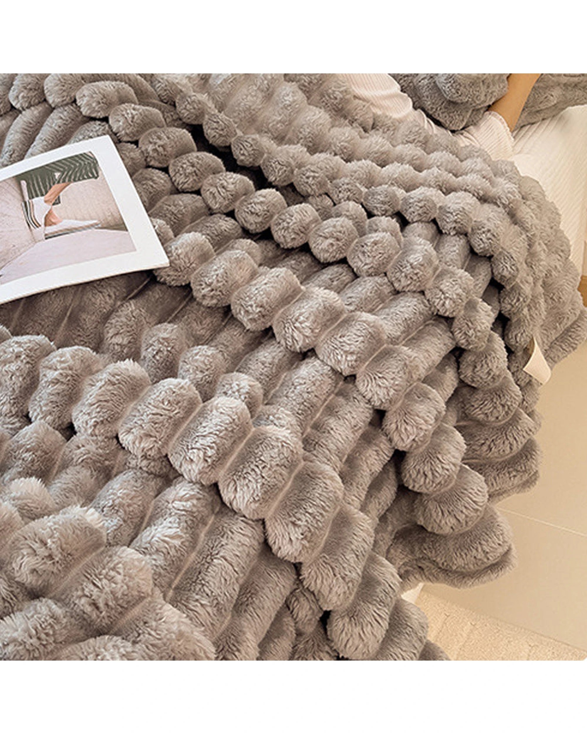 3 Cotton More Corduroy Blanket Throw 180x200cm - Grey, 3 of 4