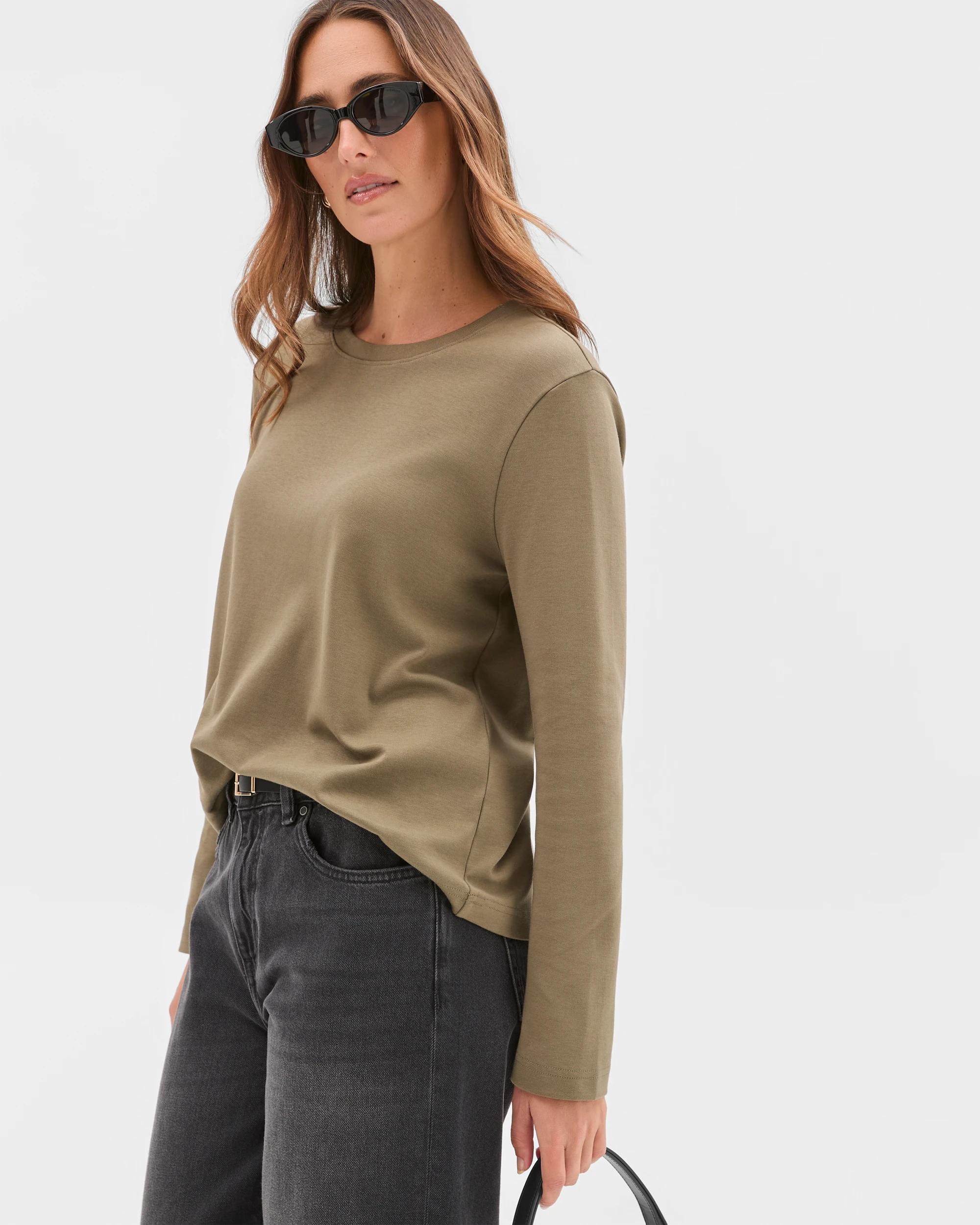 7 Target Woman Australian Cotton Classic Long Sleeve Crew Neck T-Shirt DUSTY OLIVE, 7 of 7