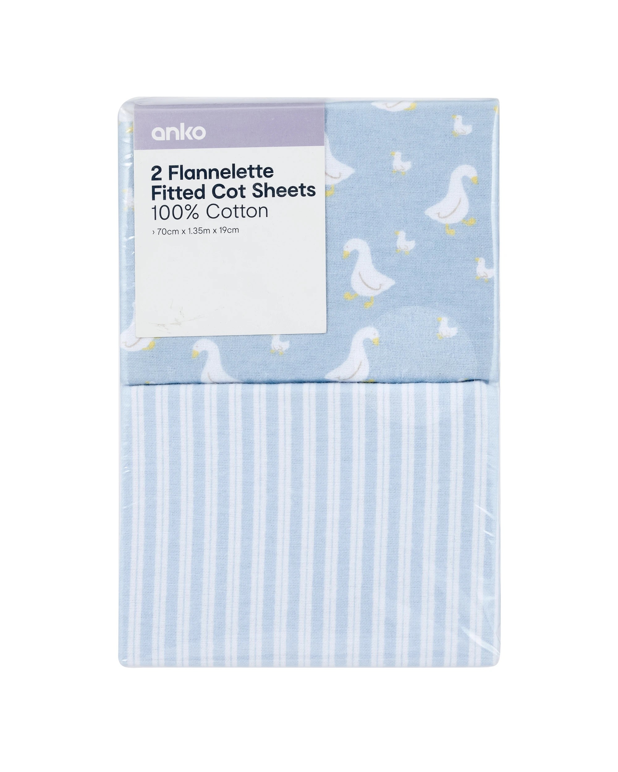 6 2 Pack Flannelette Cotton Fitted Cot Sheets - Geese and Stripe, 6 of 6