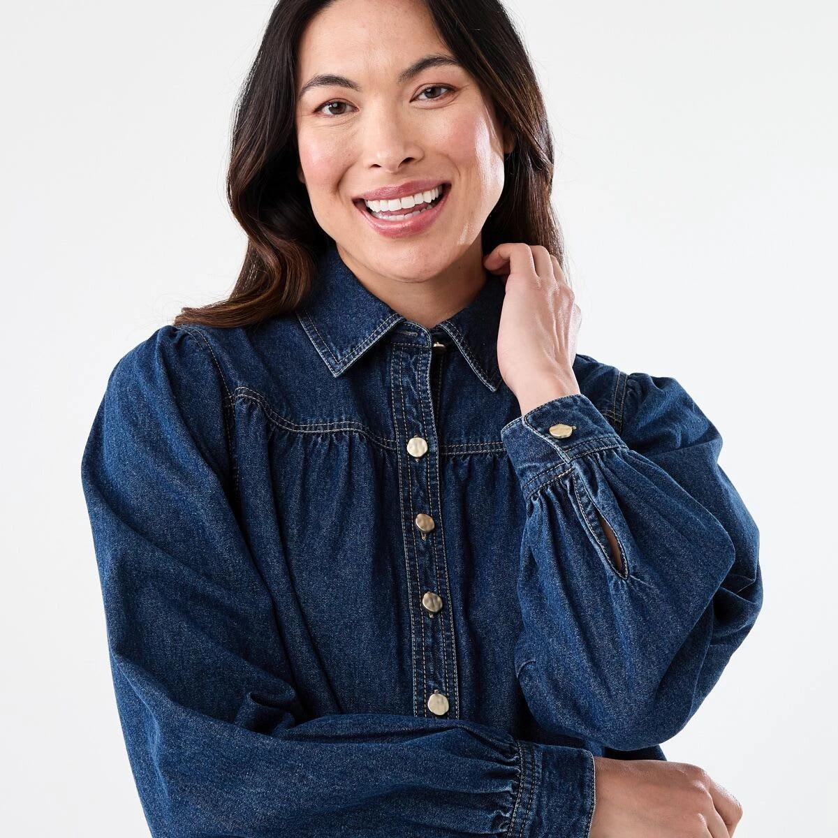 4 Long Balloon Sleeve Top Dark Wash, 4 of 7