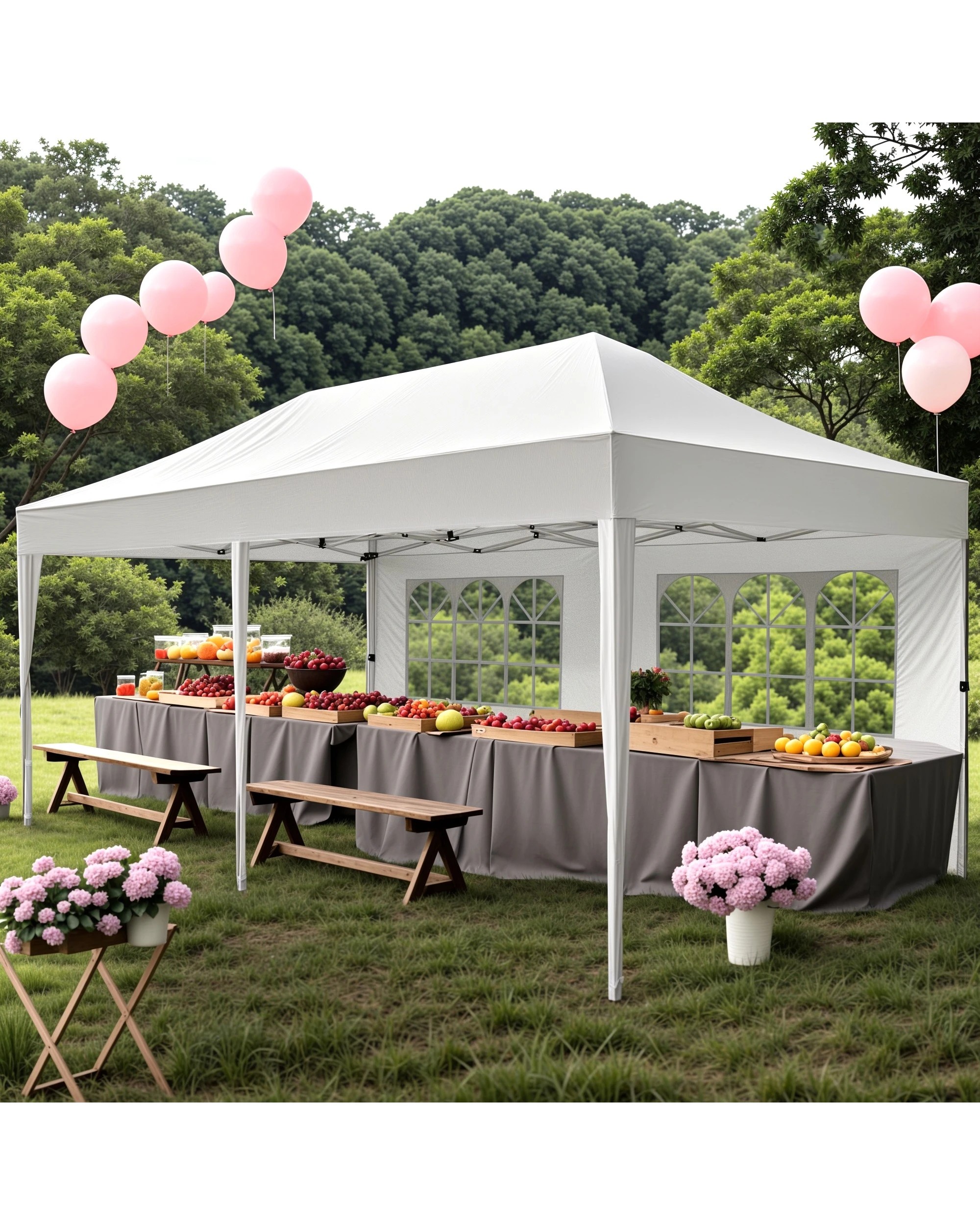 6 Advwin 3×6m Pop Up Canopy Tent with 6 Sidewalls - White, 6 of 7