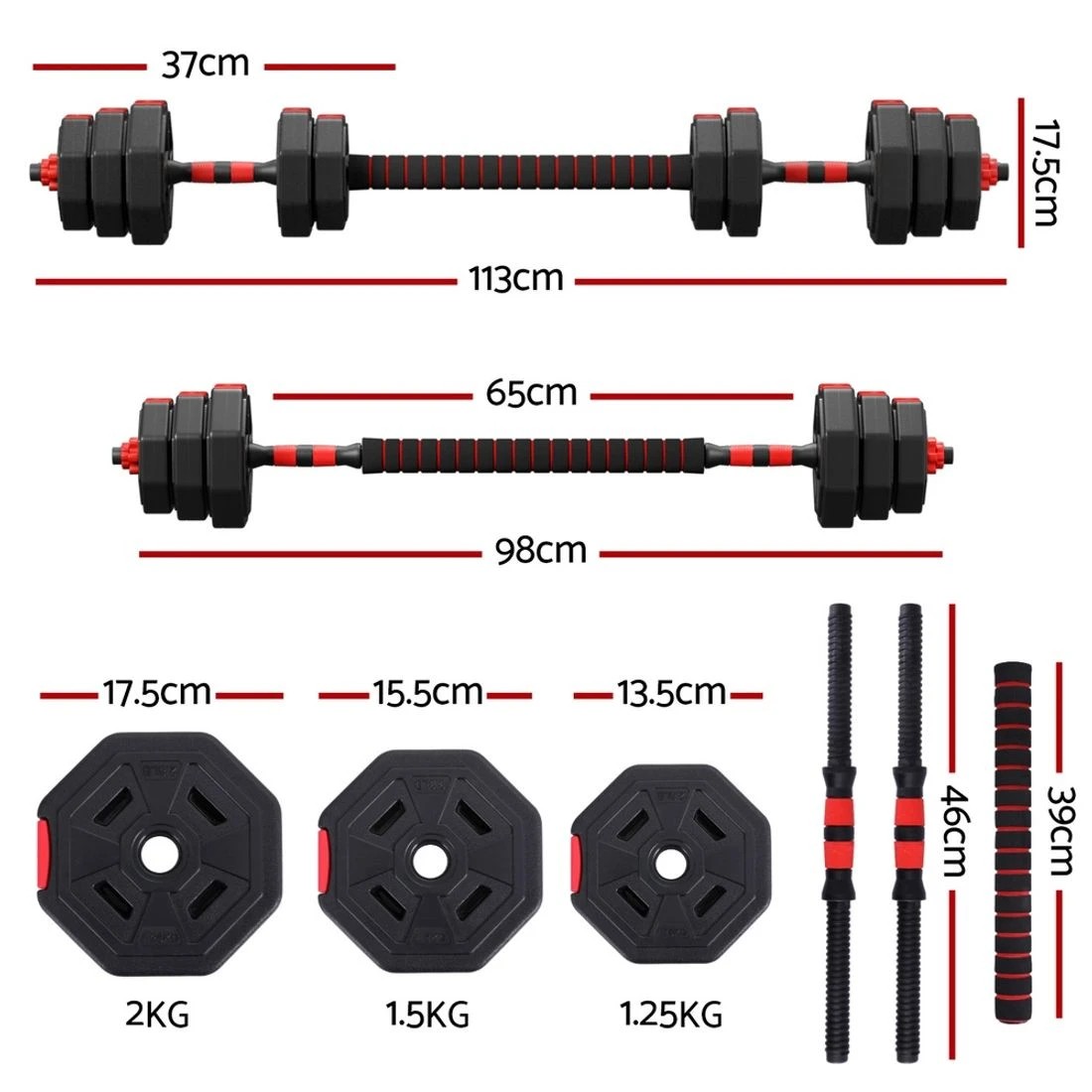 2 Everfit 20kg Adjustable Dumbbell Barbell Set Weight Plates Home Workout - Multi, 2 of 6