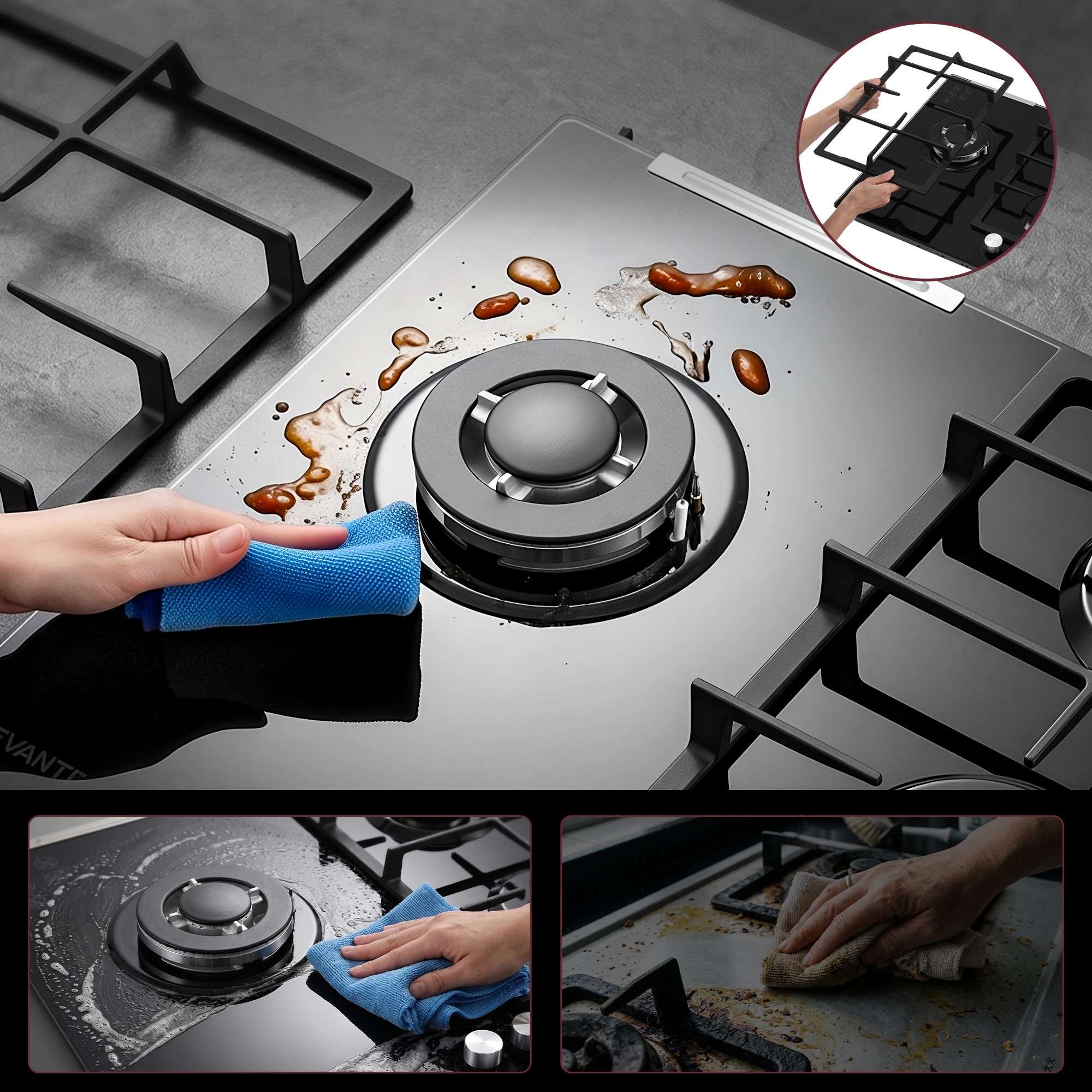 7 Devanti 59cm Gas Cooktop 3 Burner - Black, 7 of 10