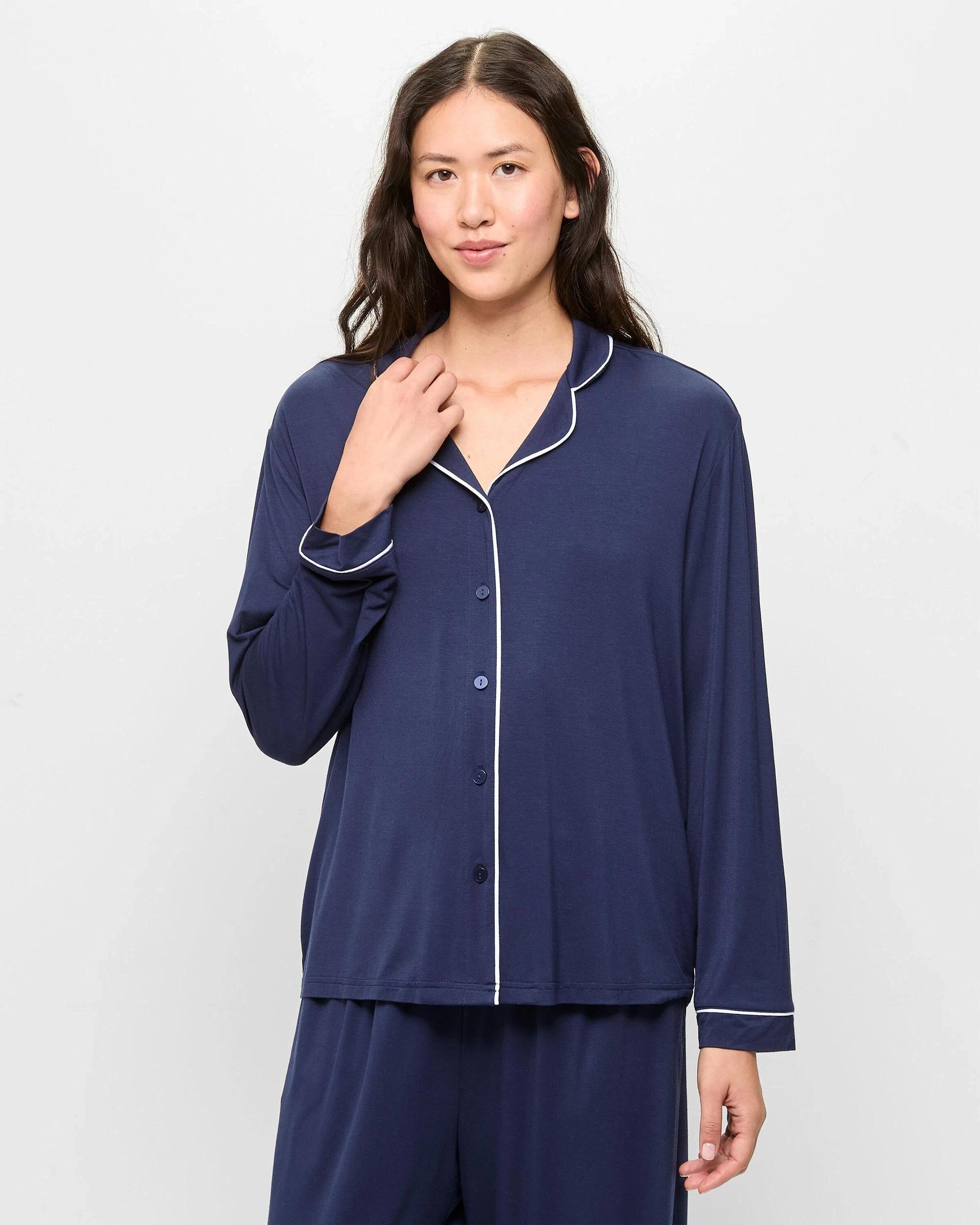 2 Target Woman Soft Comfort Bamboo Long Sleeve Pyjama Set NAVY BLUE, 2 of 5