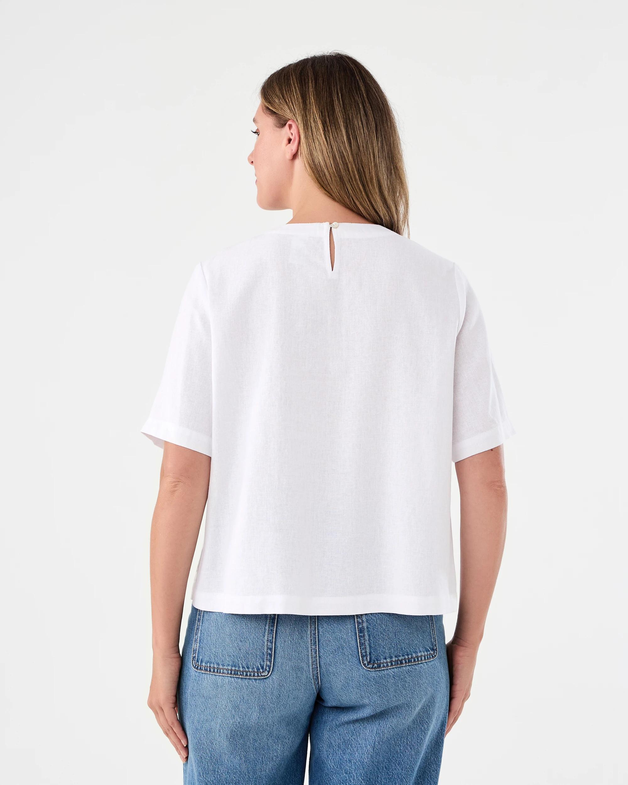 3 Short Sleeve Linen Blend Boxy Top White, 3 of 7