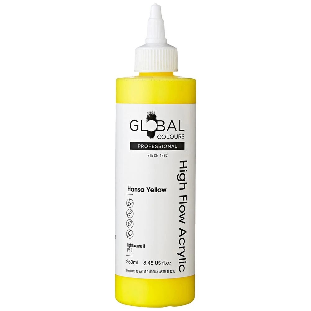 1 Global Colours High Flow Acrylic Paint 250mL Hansa Yellow, 1 of 2