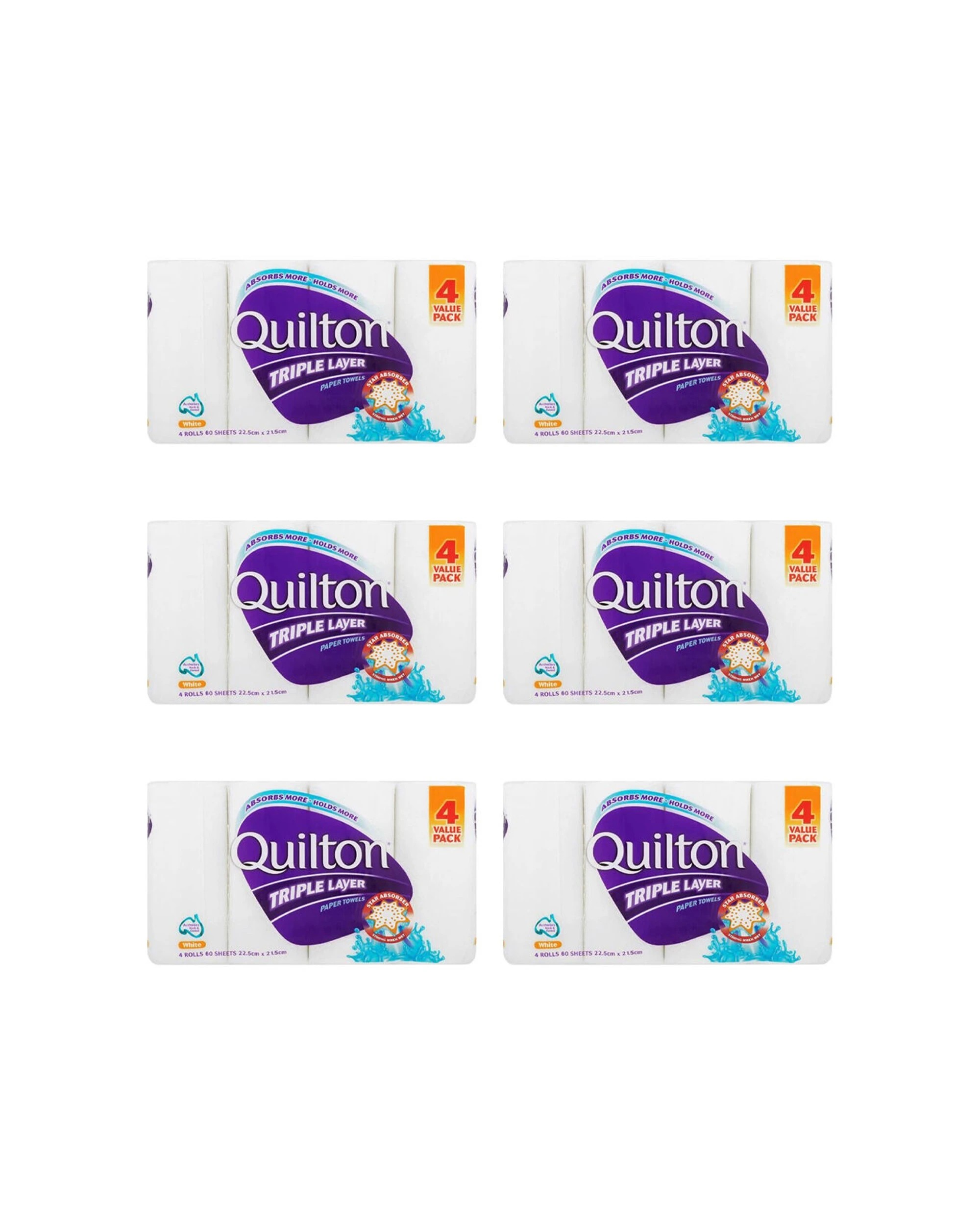 1 Quilton 6x 4pc Triple Layer Paper Tissue Towel 3 Ply Pack - White, 1 of 1