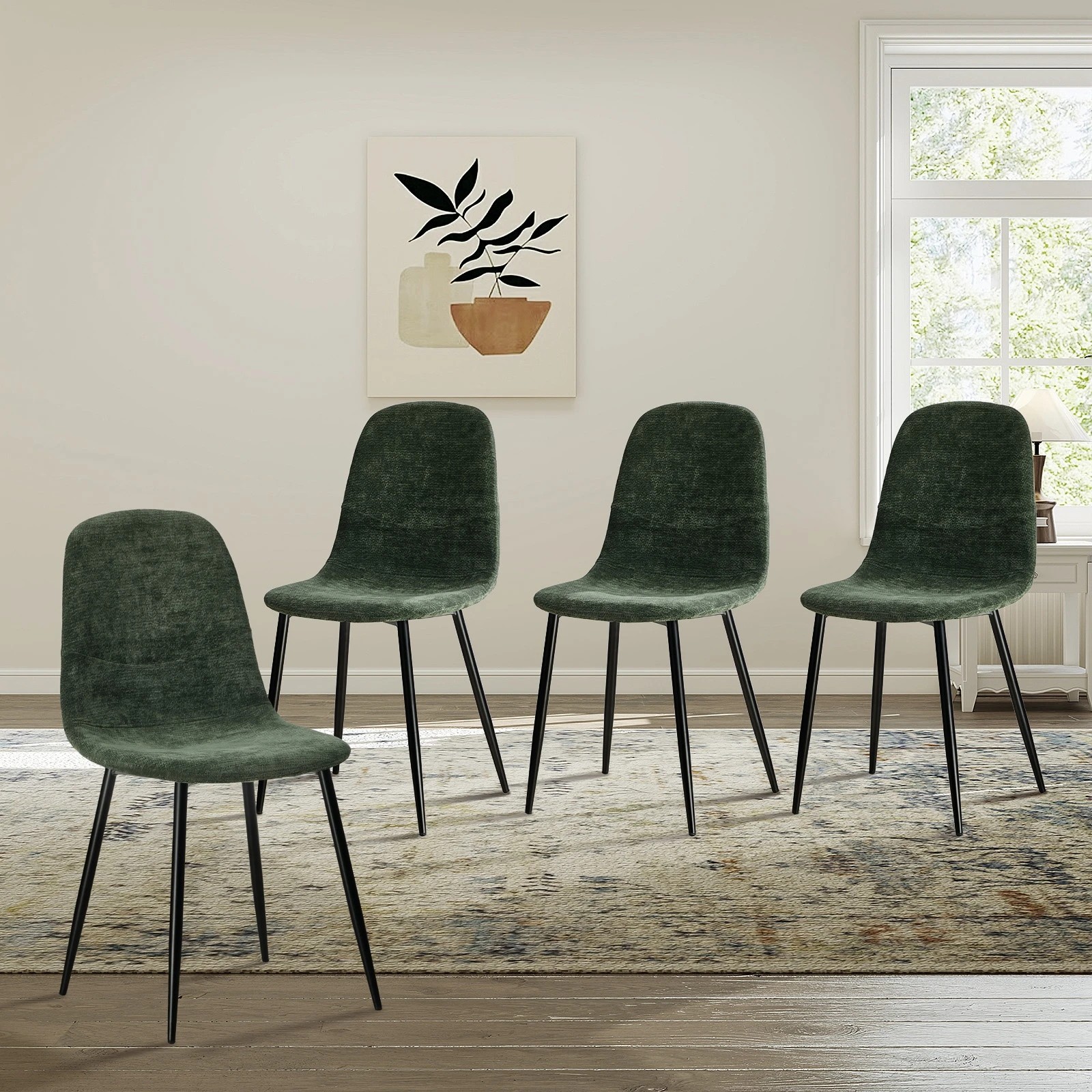 3 Oikiture 4x Dining Chairs Kitchen Accent Chair Lounge Room Chenille - Green, 3 of 9