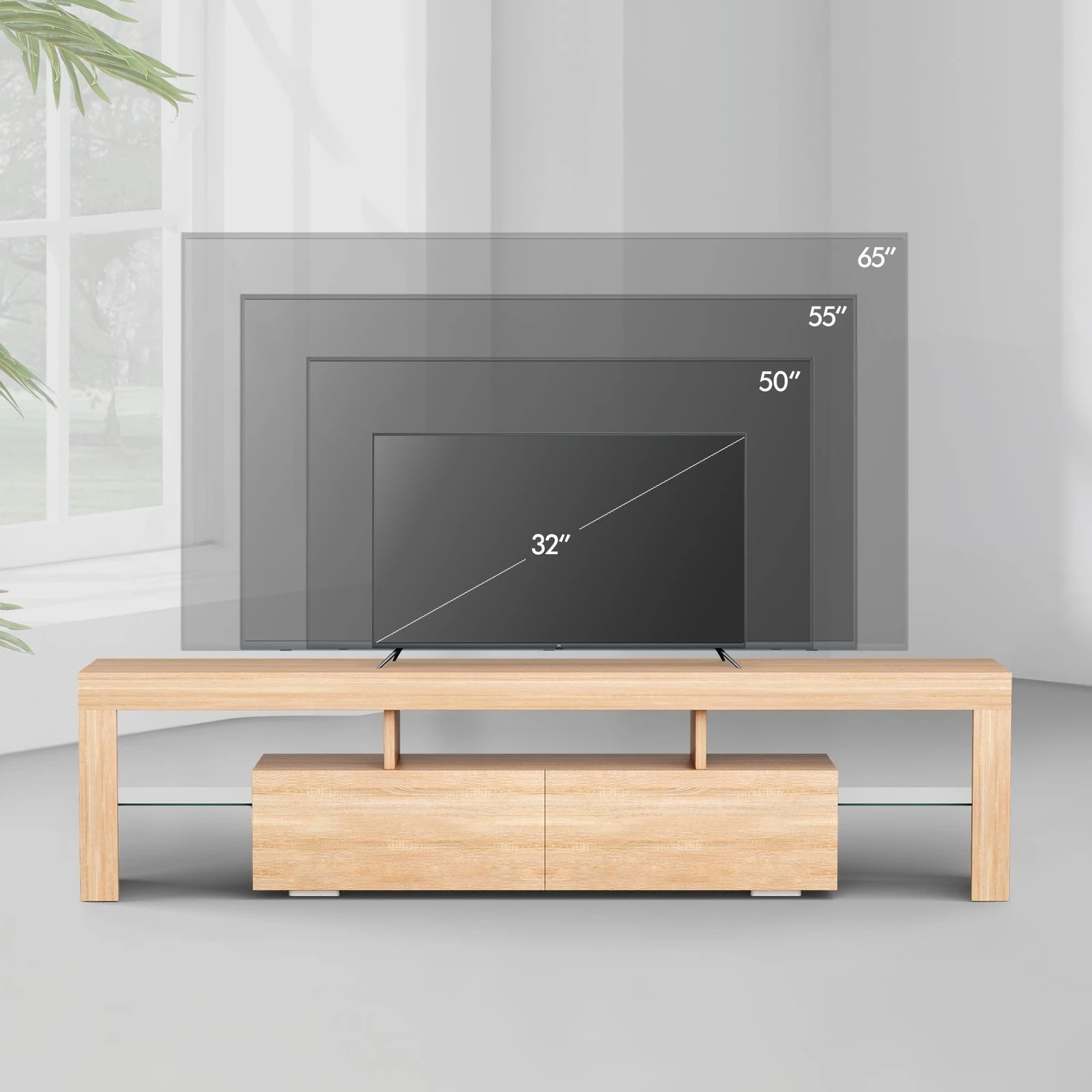 9 Alfordson Entertainment Unit 160cm TV Stand LED Light Storage Drawer - Oak, 9 of 10