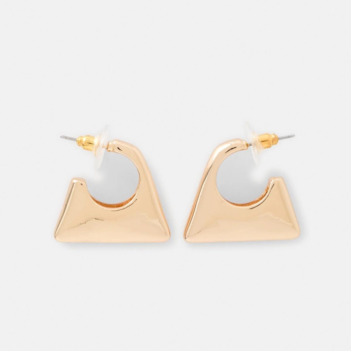 2 Small Puff Triangle Hoop Earrings - Gold Tone Gold, 2 of 5