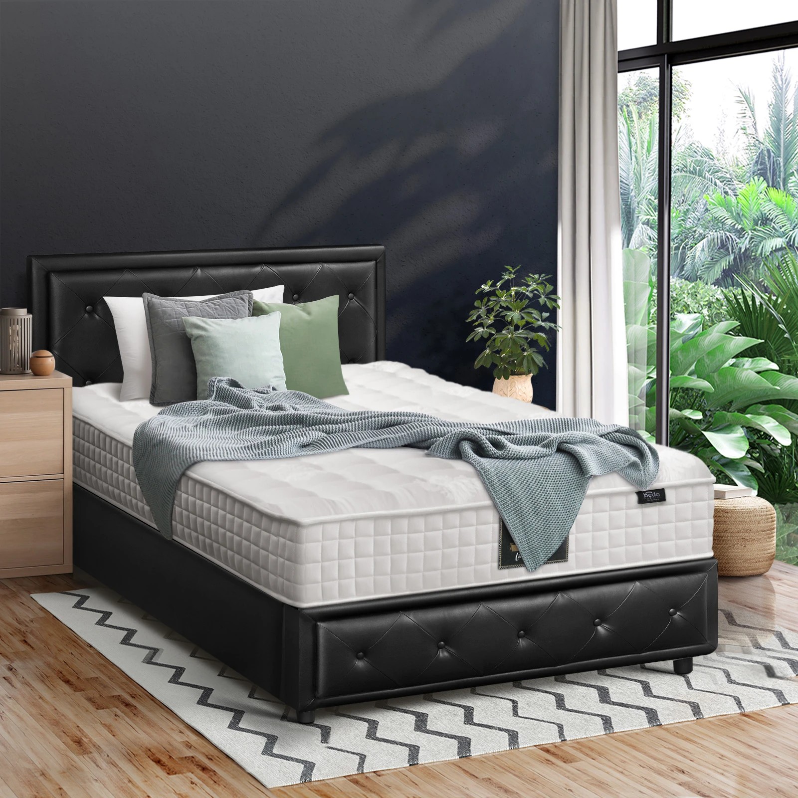 4 Oikiture Bed Frame King Single Gas Lift Storage with Mattress ENZO - Black, 4 of 8