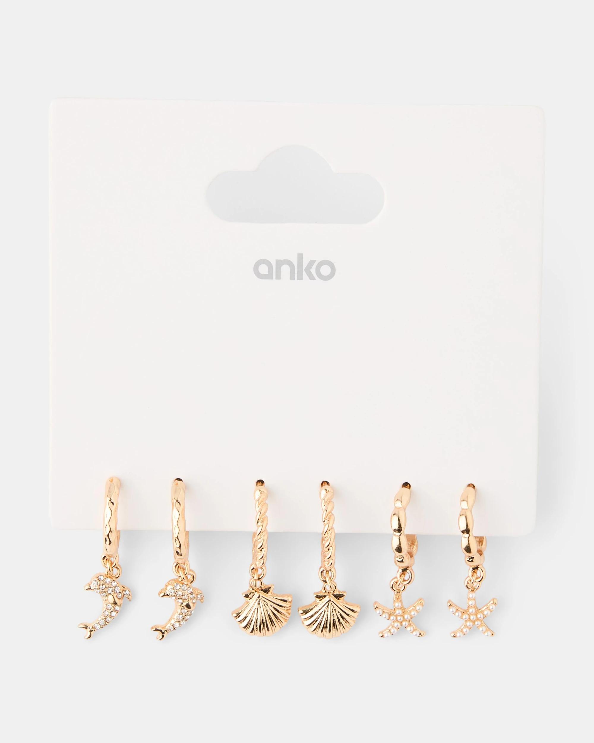 4 3 Pack Ocean Hoop Earrings - Gold Tone Gold, 4 of 5