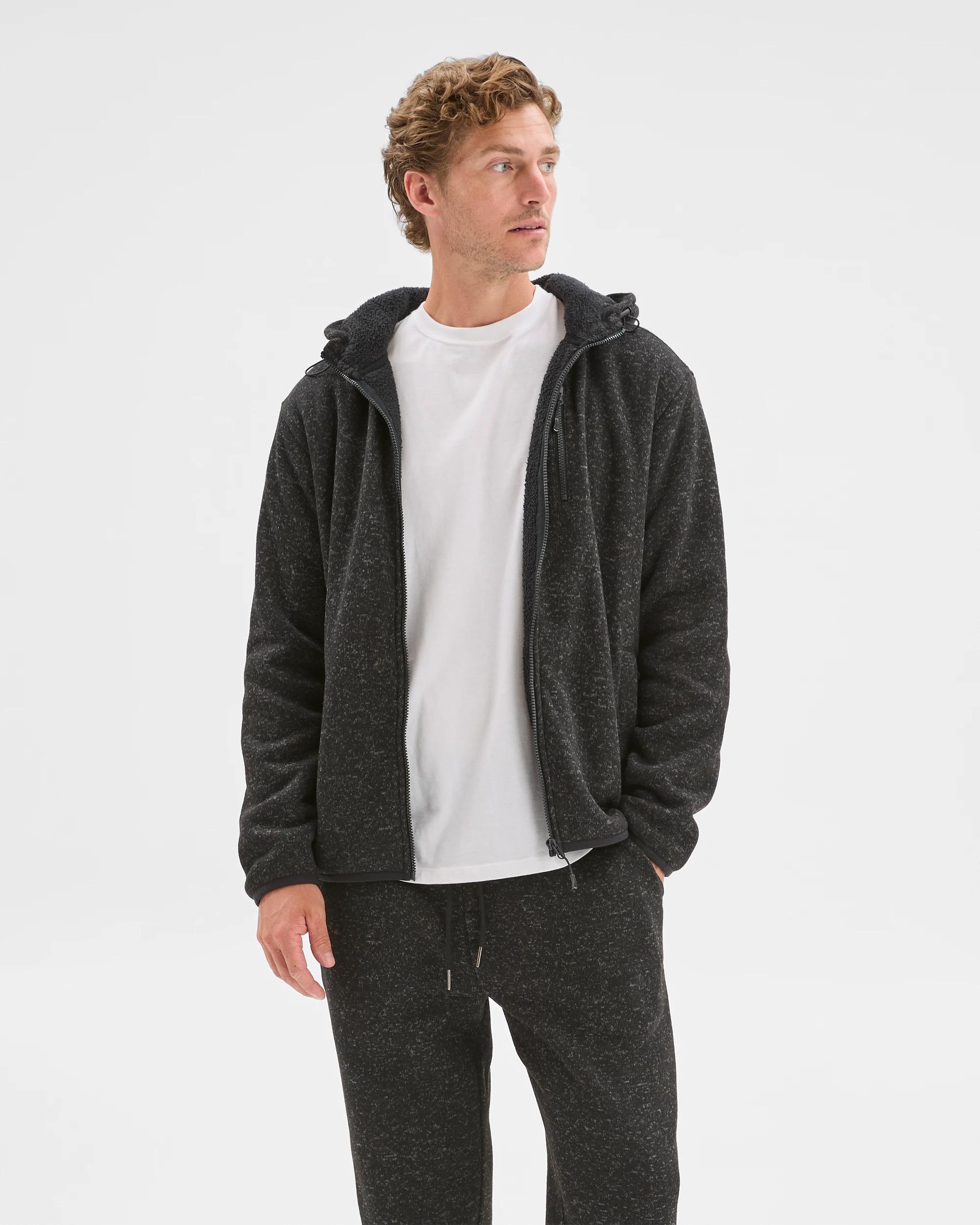 1 Target Man Teddy Lined Zip Through Fleece Hoodie BLACK MARLE, 1 of 7