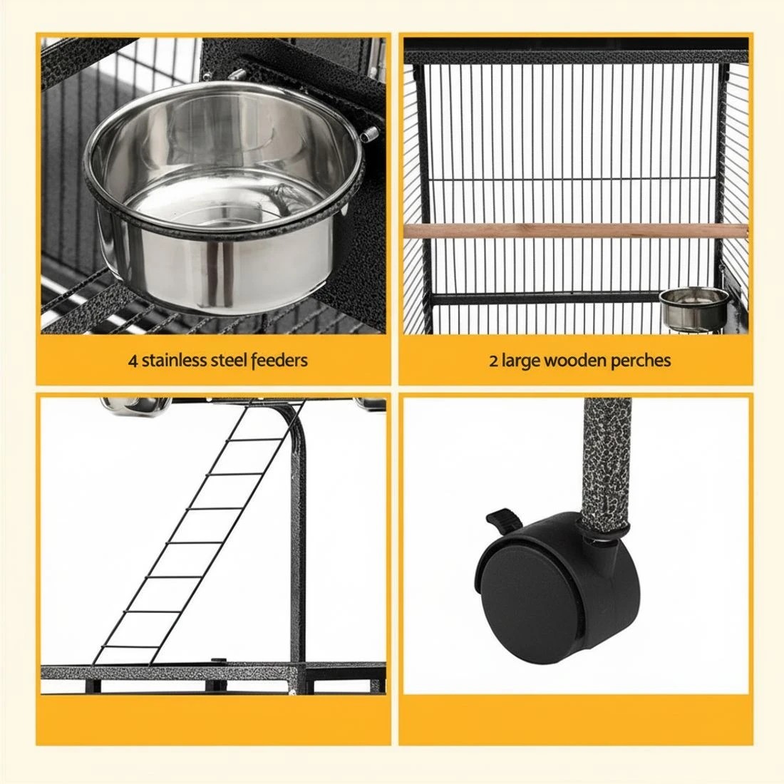 6 i.Pet Bird Cage Large Cages 155cm Parrot Aviary Stand-Alone Budgie Wheels Castor - Black, 6 of 6