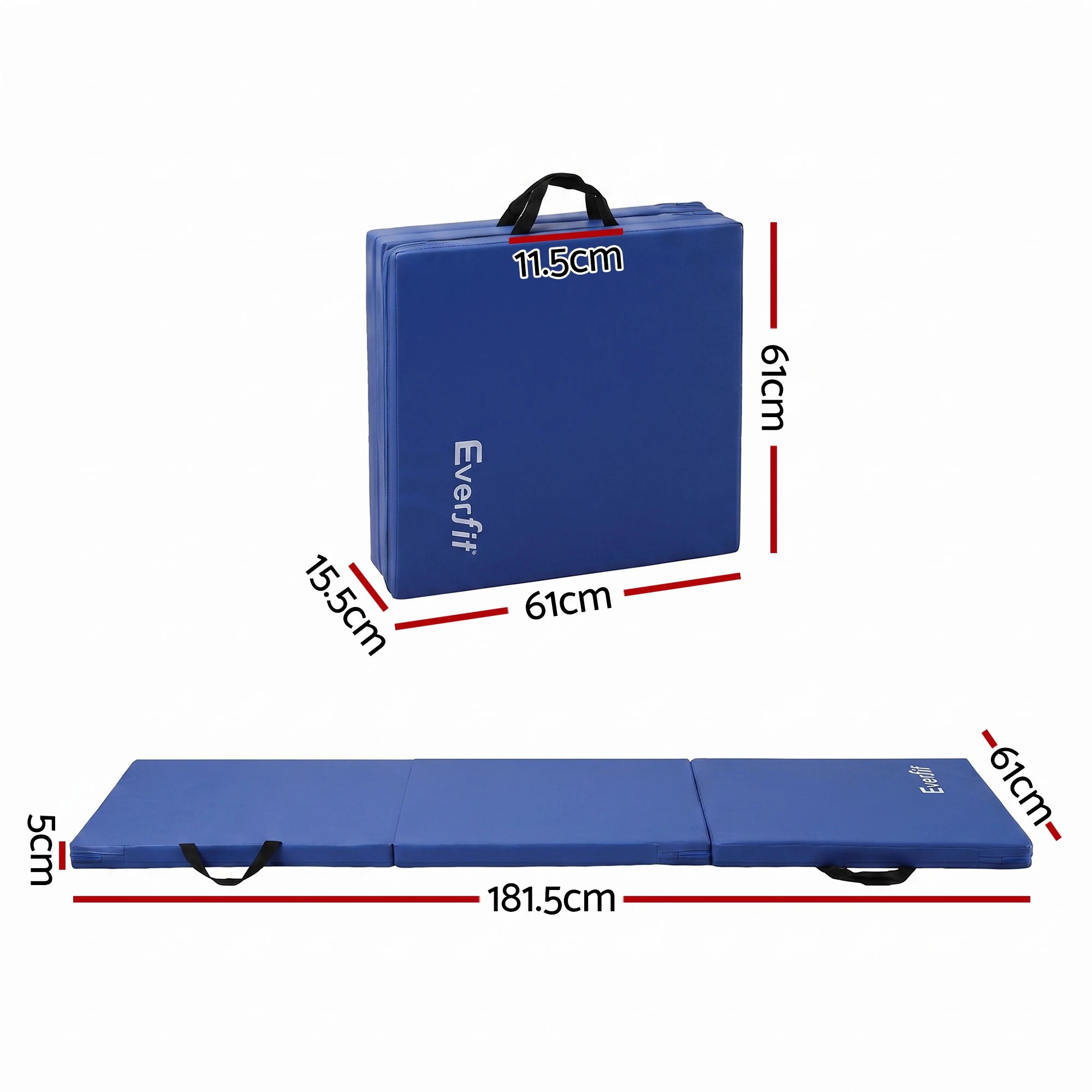 3 Everfit 180x60cm Gymnastics Mats Folding Exercise Floor Mat Portable 3 Fold Tumbling Mat - Blue, 3 of 7