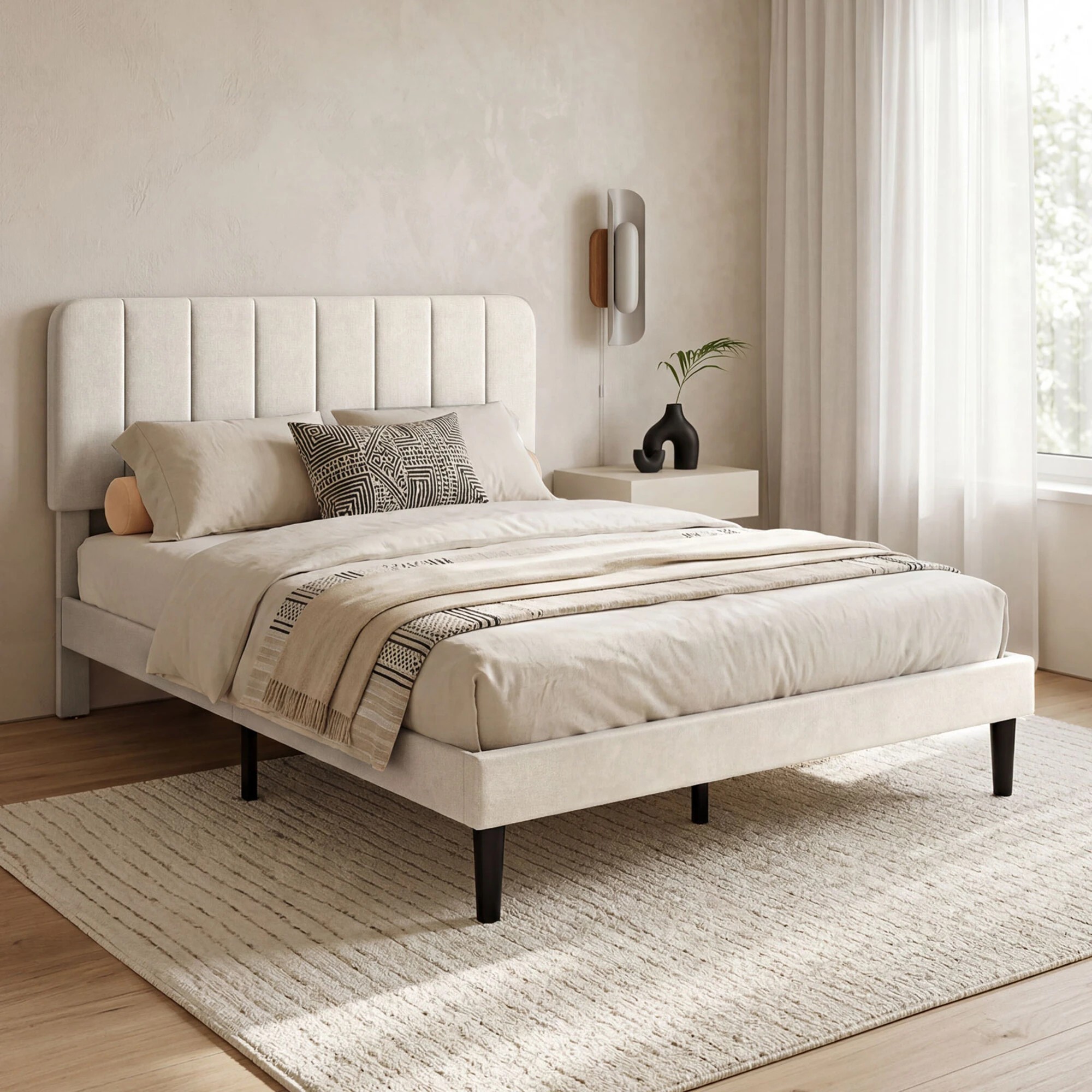 7 Levede Frame Upholstered Platform Bedframe With Adjustable Velvet Headboard - White, 7 of 9