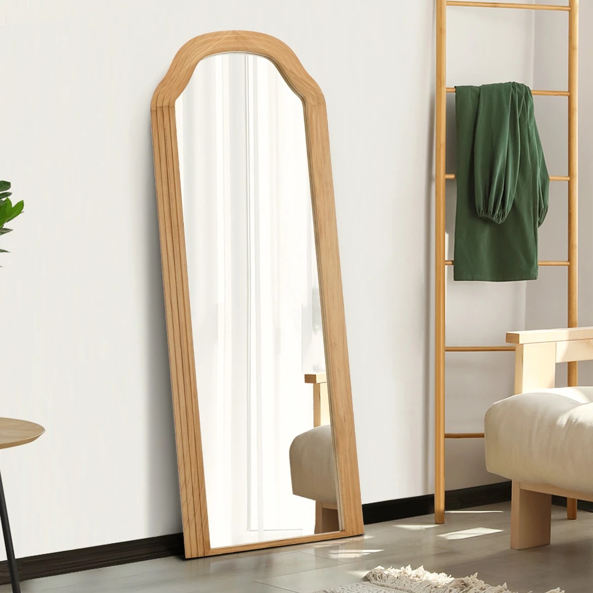 4 Oikiture Full Length Mirror Floor Makeup Mirrors 165x60cm Wood Bedroom - Natural, 4 of 10
