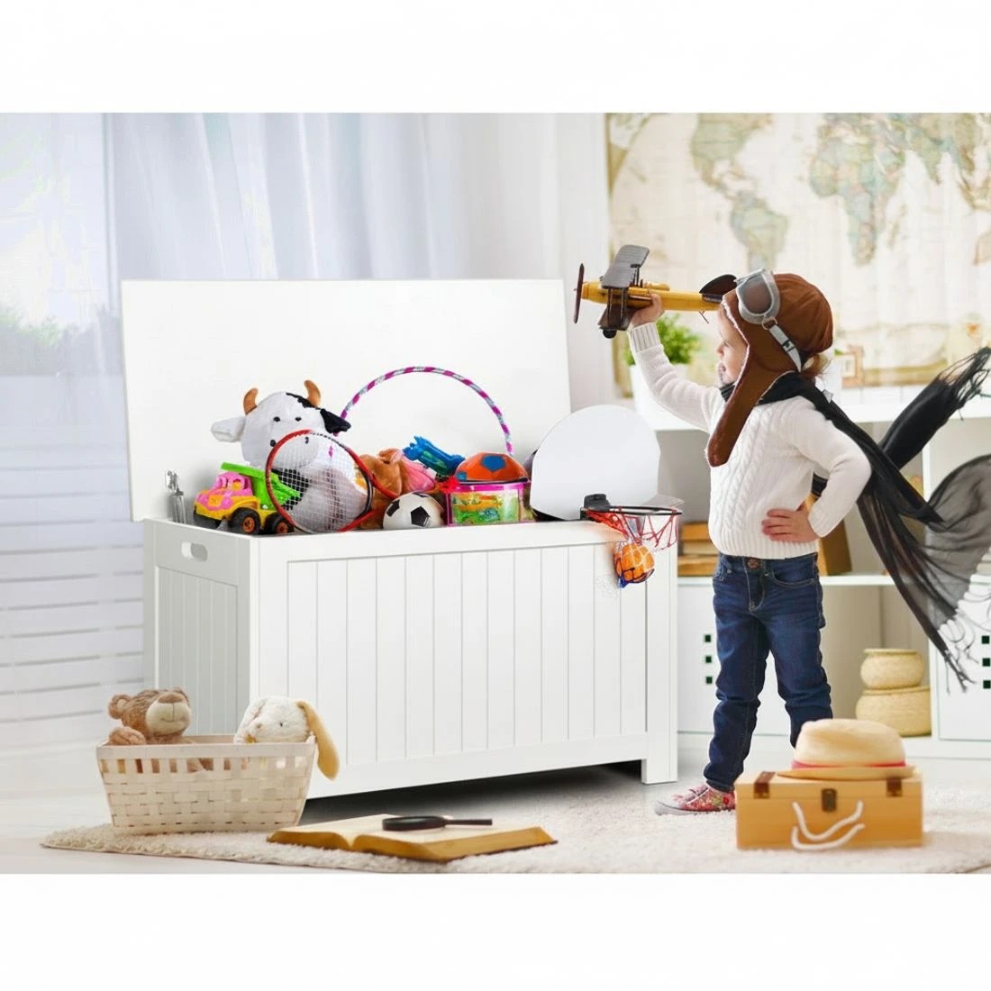 3 Keezi Kids Toy Box Chest Storage Blanket Children Clothes Room Organiser - White, 3 of 8