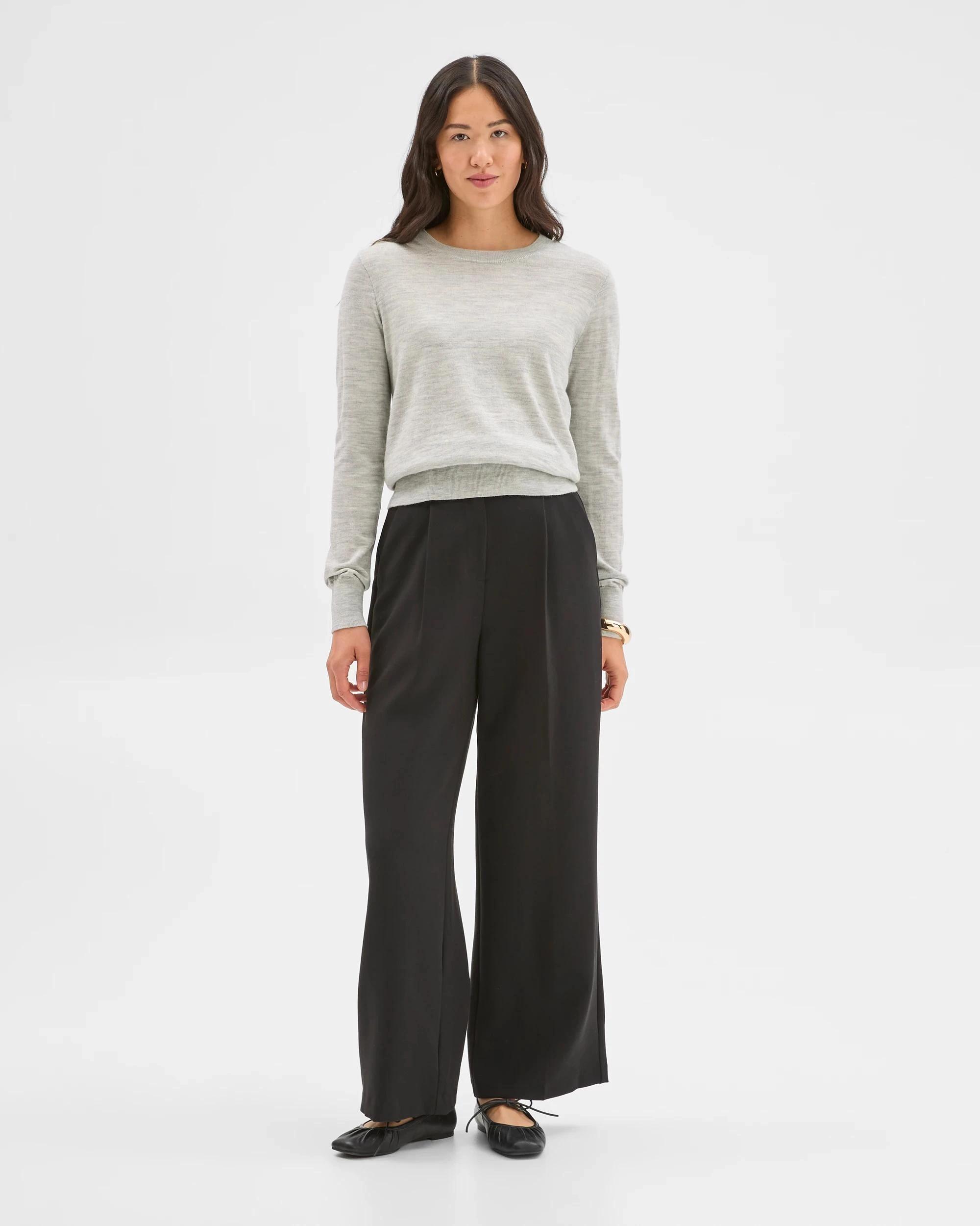 2 Preview Merino Crew Neck Stitch Detail Knit Sweater GREY, 2 of 6