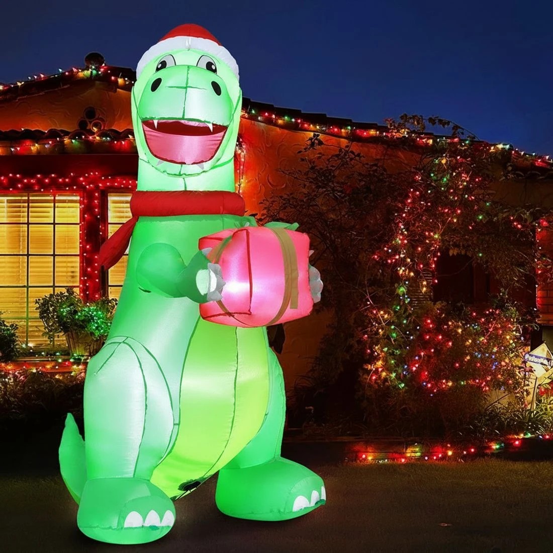 5 Jingle Jollys Christmas Inflatable Dinosaur 1.8M Height LED Decorations Illuminated - Multi, 5 of 7