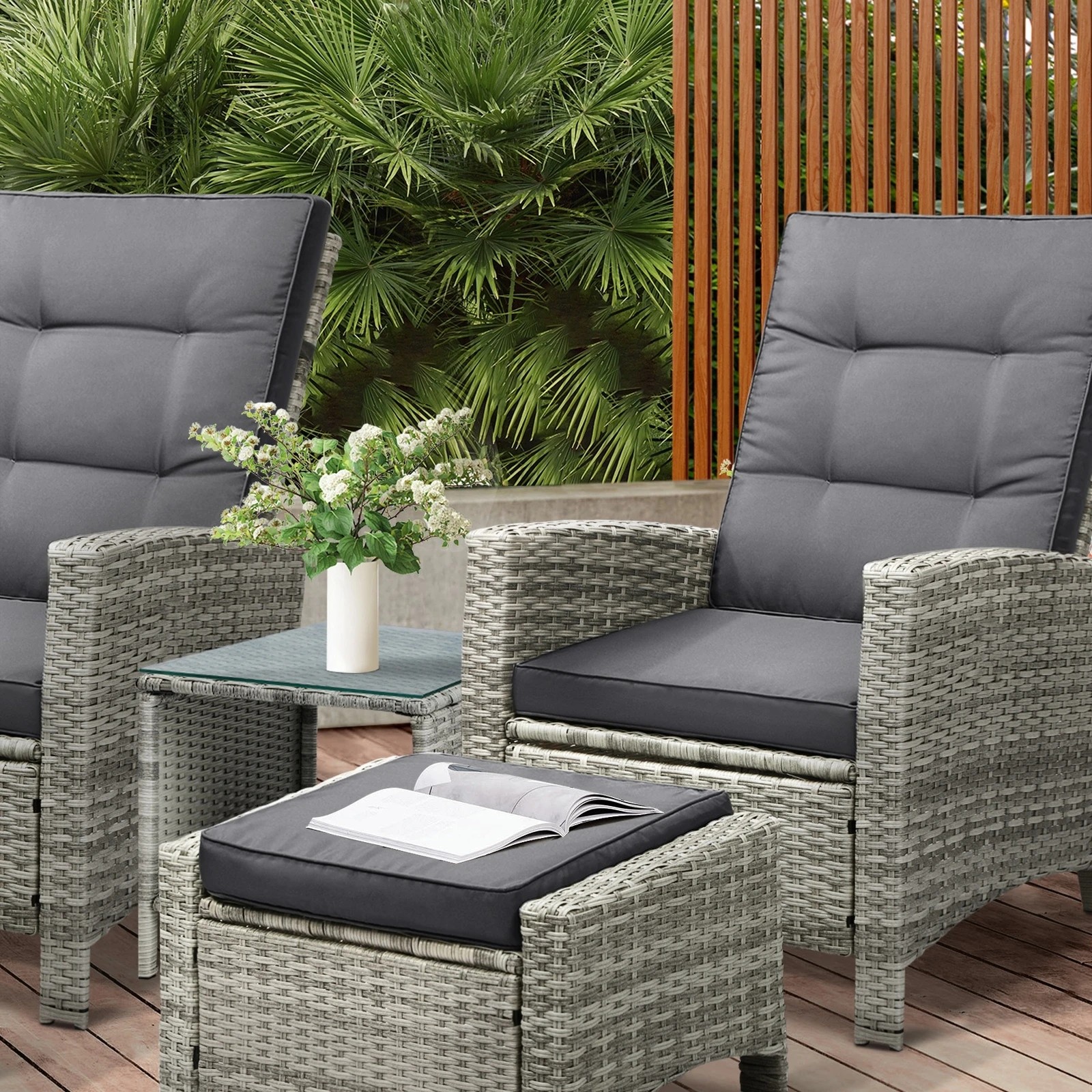 6 Livsip Recliner Chair Wicker Outdoor Furniture Garden Patio Lounge 5pcs Setting
 - Grey, 6 of 10