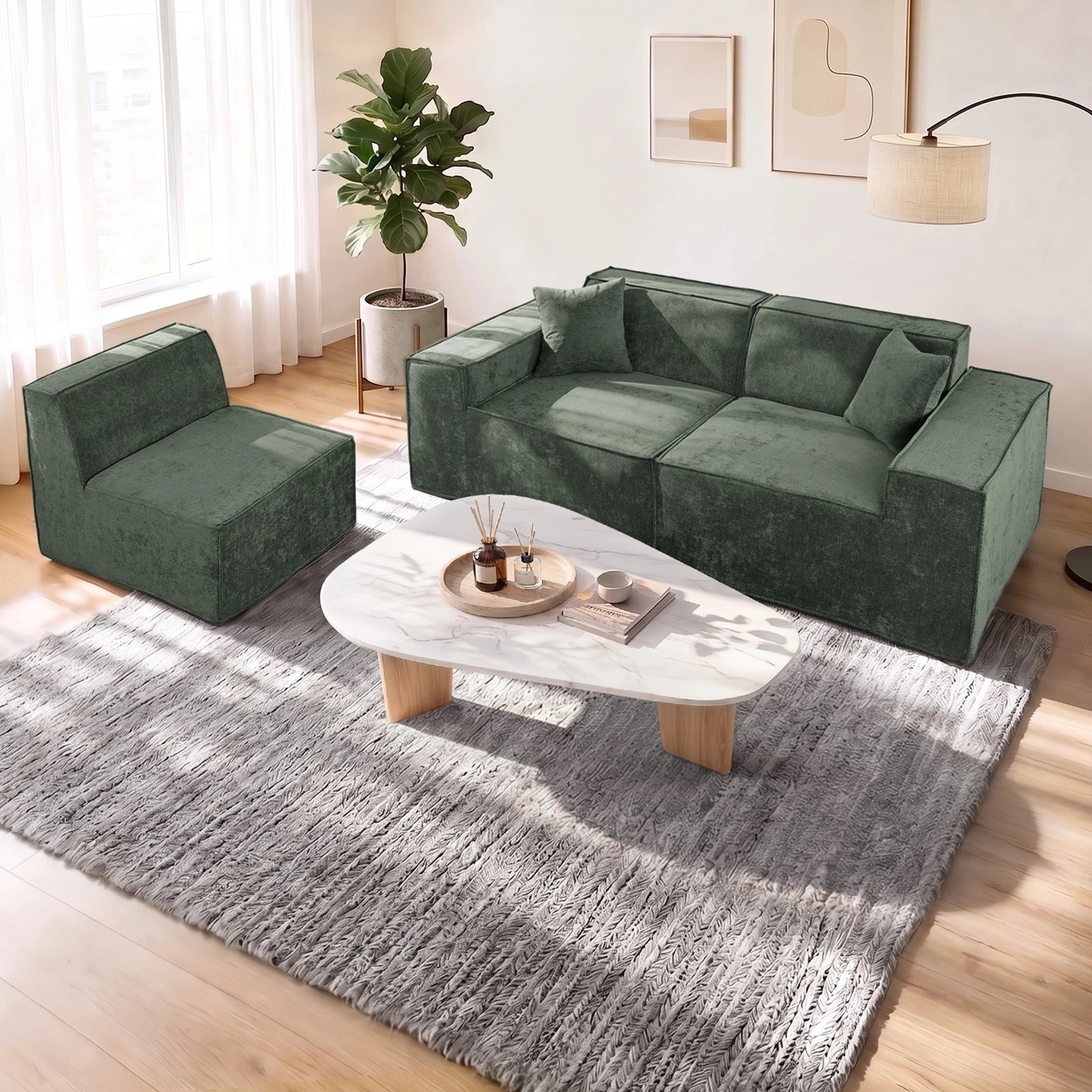 3 Oikiture Modular Sofa Compressed Convertible Couch 300cm Chenille - Green, 3 of 7