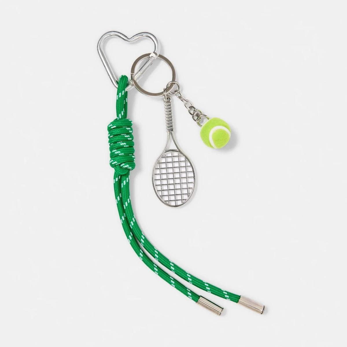 1 Tennis Theme Bag Charm Keyring - Silver Tone and Green SILVER, 1 of 3