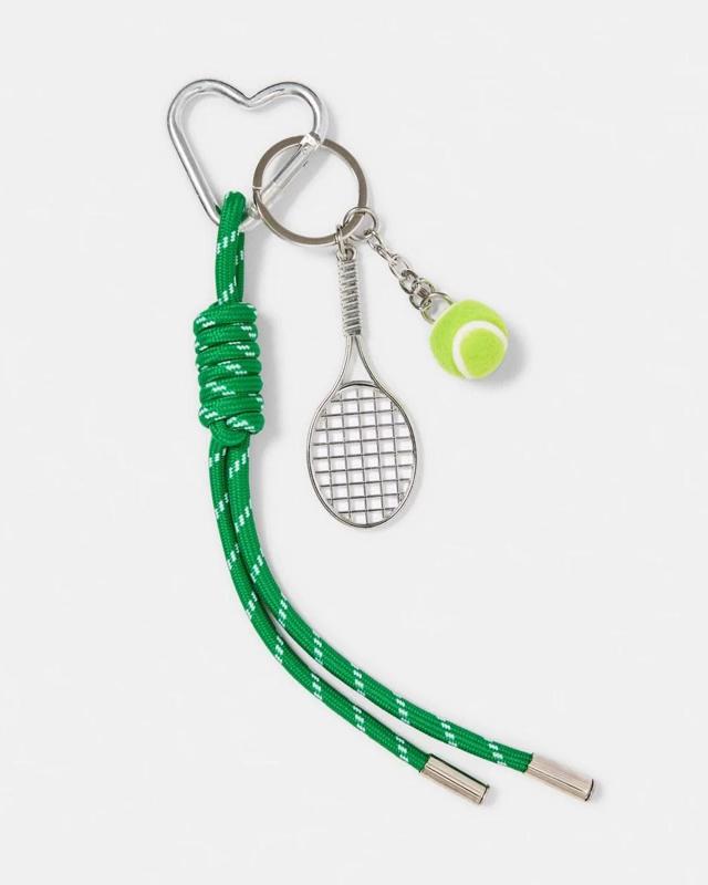 Tennis Theme Bag Charm Keyring - Silver Tone and G