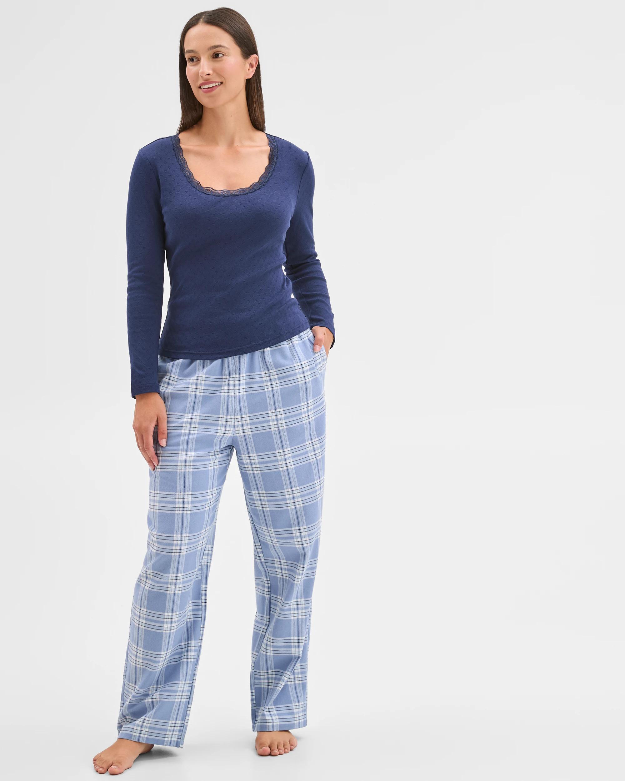 2 Target Woman Australian Cotton Pointelle and Flannel Pyjama Set NAVY, 2 of 5