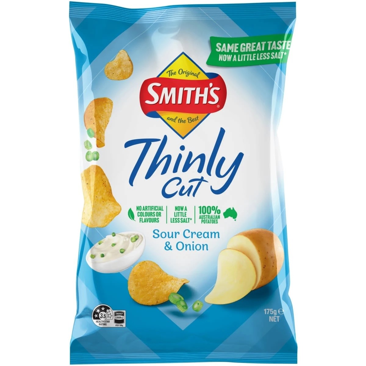 1 Smith's Thinly Cut Sour Cream & Onion Potato Chips 175g, 1 of 2