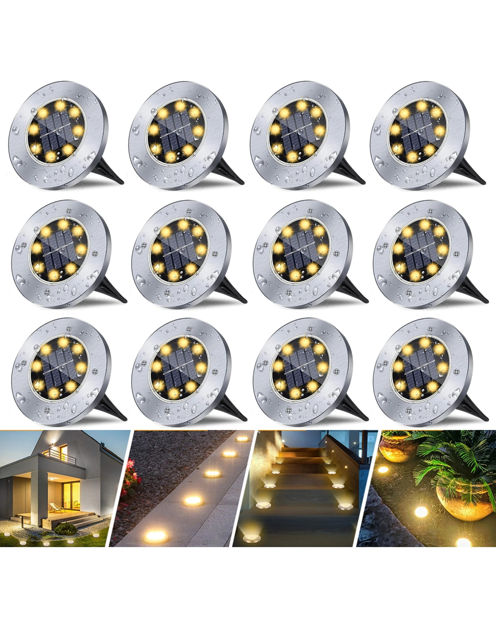 4 Advwin Solar Garden Lights 24 Pack Waterproof Disk, 4 of 6