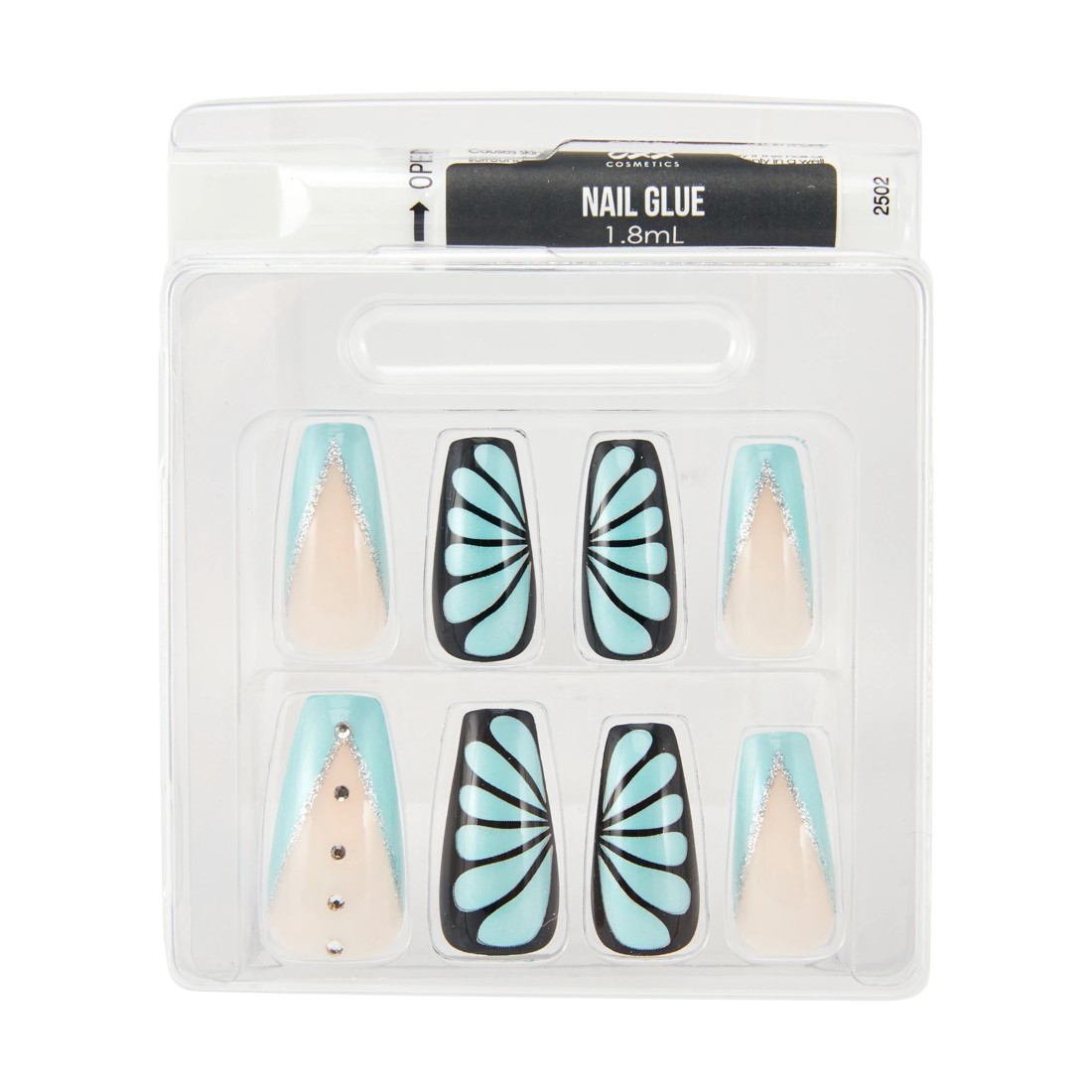 3 OXX Cosmetics 24 Pack Artificial Nails with Adhesive - Squareletto Shape, Butterfly, 3 of 4