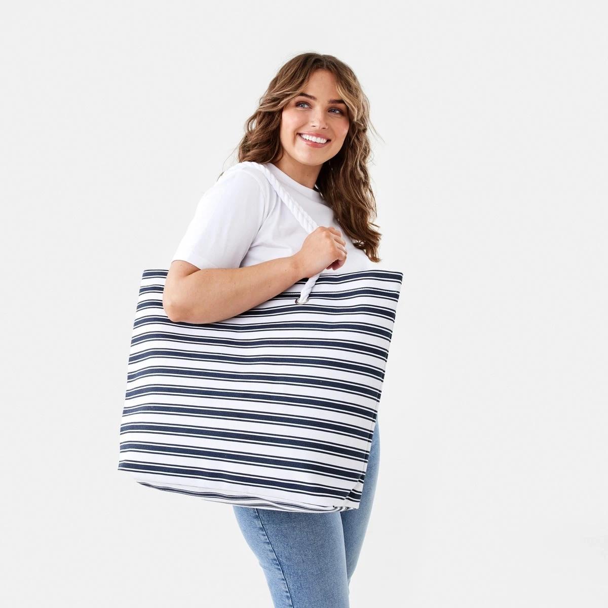 5 Rope Canvas Beach Bag NAVY STRIPE NAVY BLAZER, 5 of 5