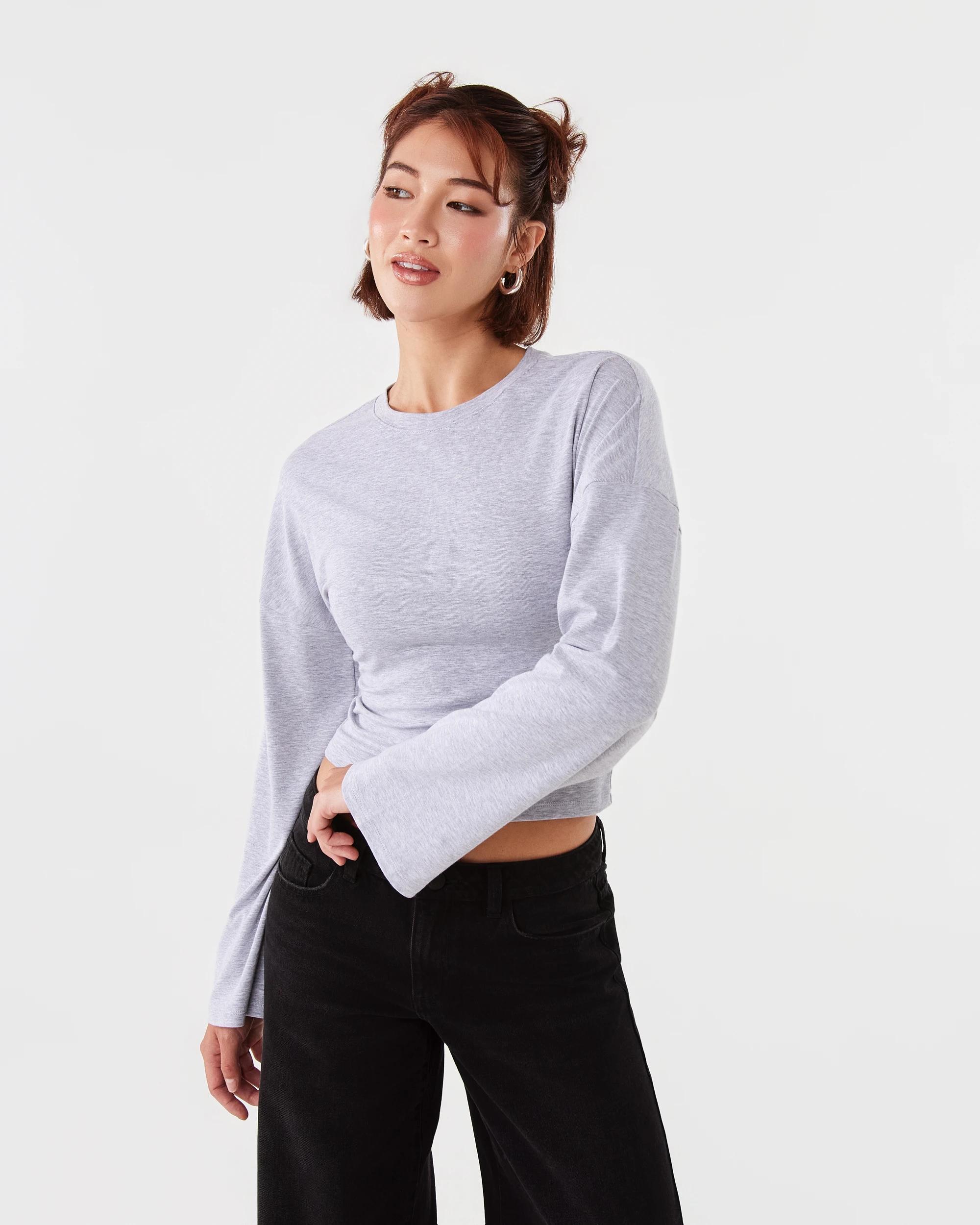 1 Long Sleeve Fitted Top Grey Marle, 1 of 7
