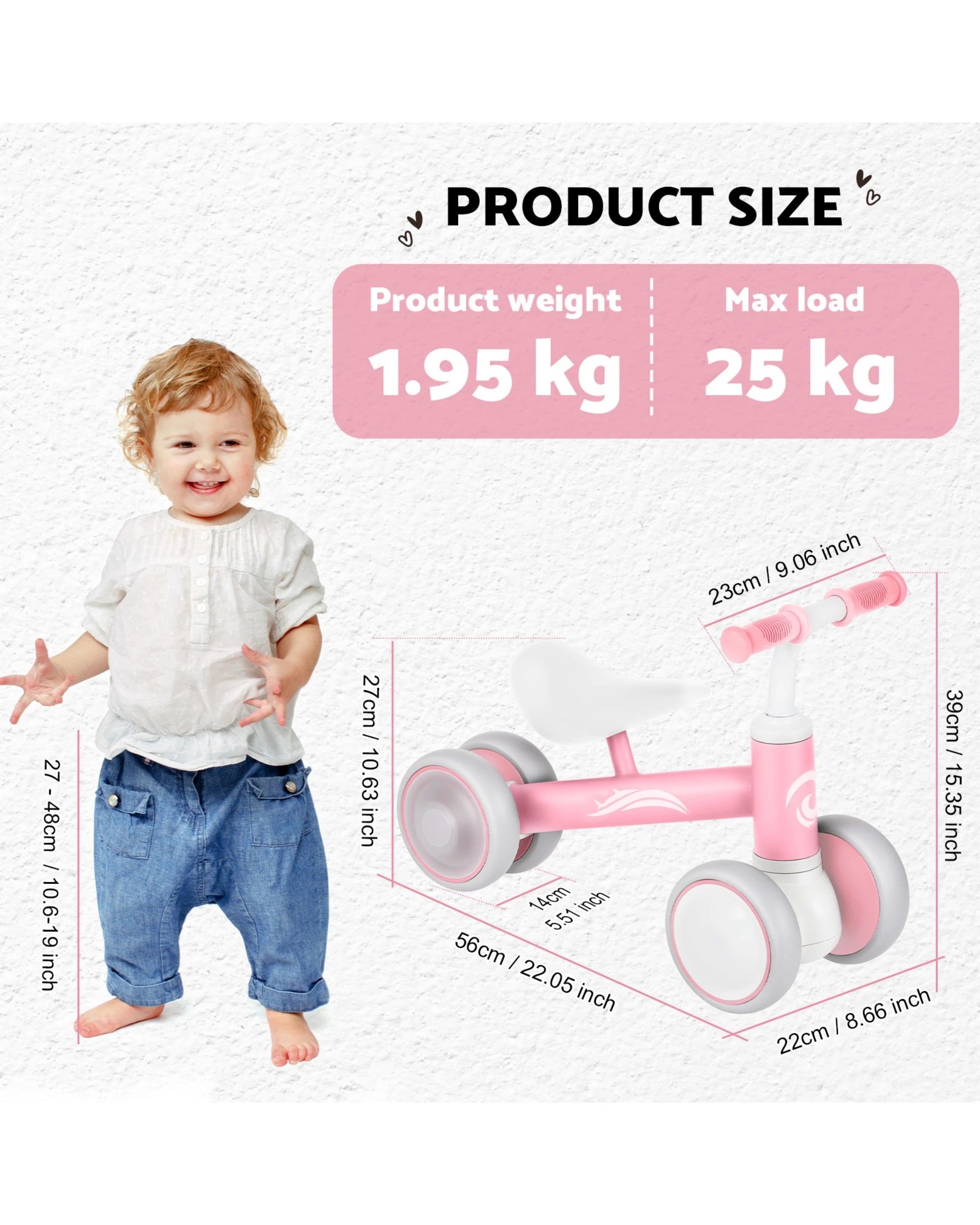 2 Advwin Baby Balance Bike Colorful Lighting Toddler No Pedal Push Bicycle Ride on Toy for 12-36 Month Pink, 2 of 8