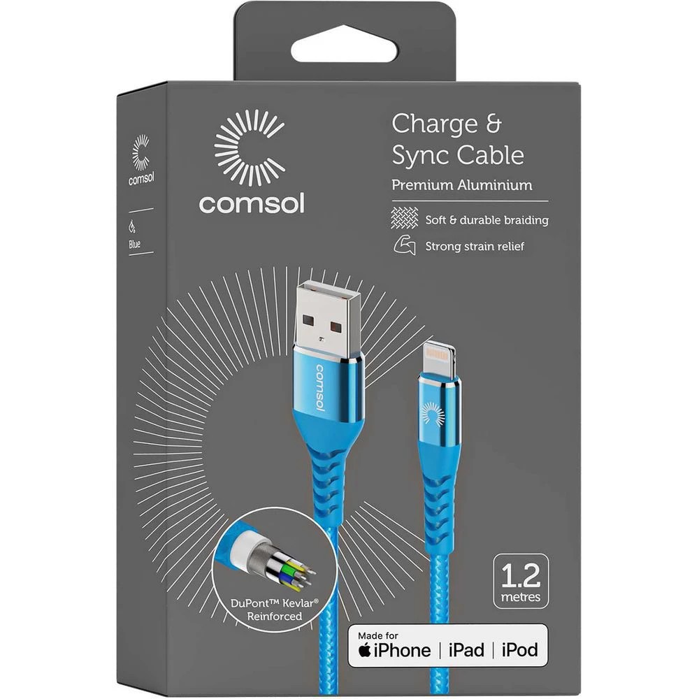 6 Comsol Kevlar Lightning to USB-A MFi Cable 1.2m Blue, 6 of 7