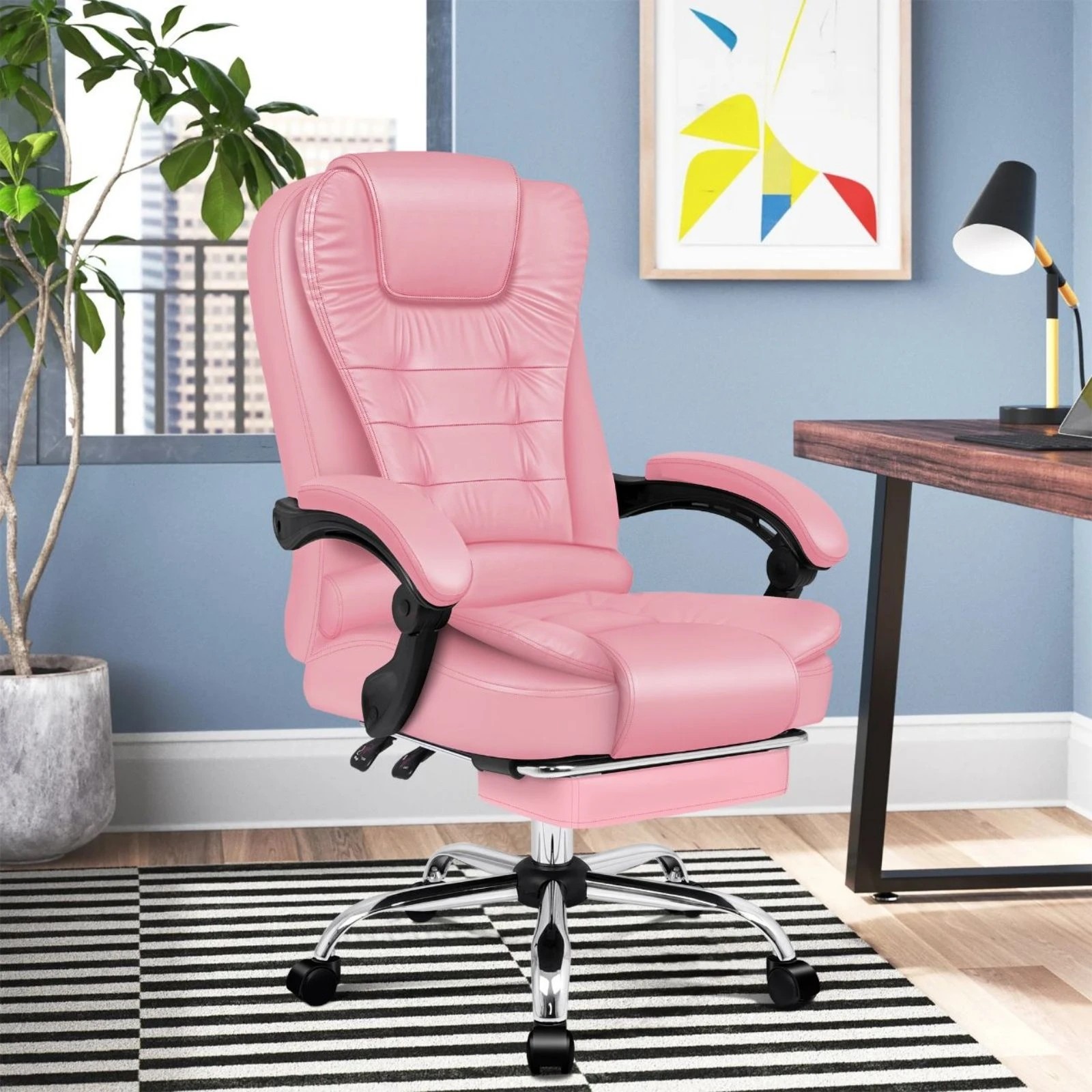 2 Alfordson Office Chair Gaming Executive Computer Racer Footrest PU Leather Seat - Pink, 2 of 10