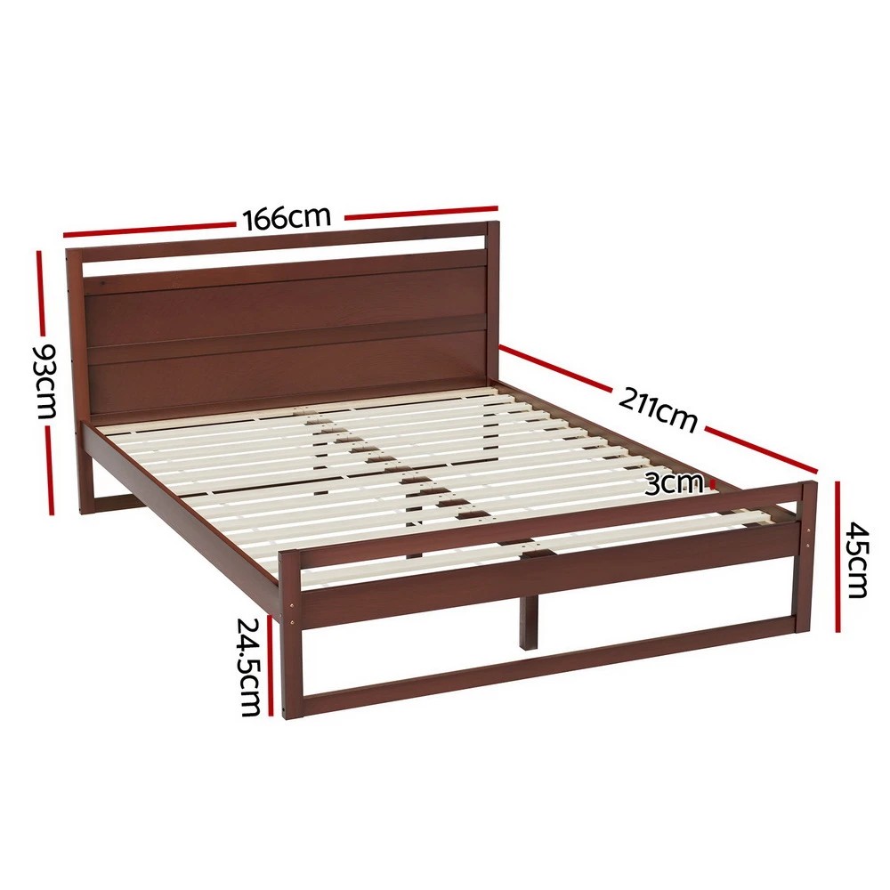 2 Artiss Bed Frame Queen Size Wooden Walnut WITTON - Brown, 2 of 7