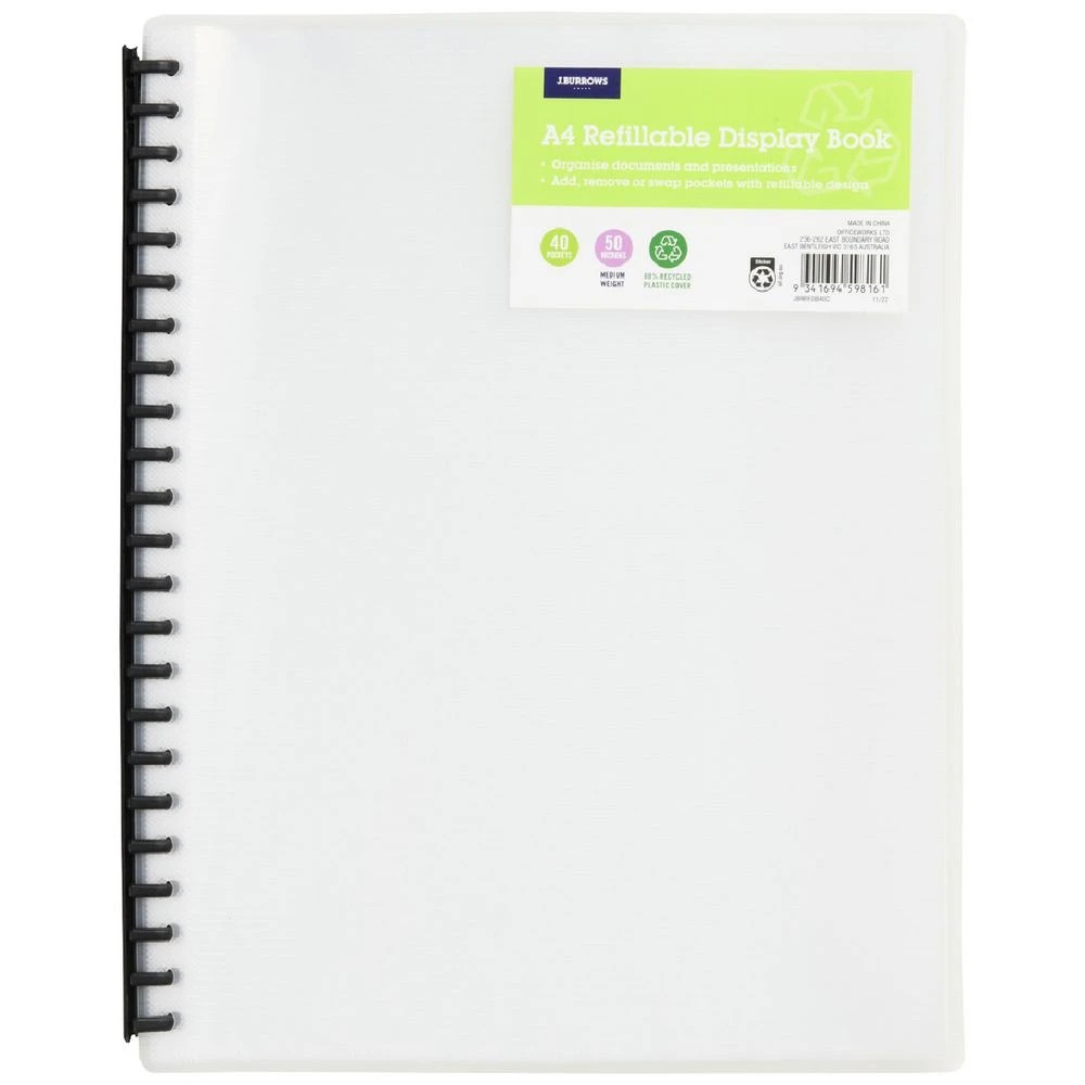 1 J.Burrows Refillable Display Book 40 Pockets Clear, 1 of 3