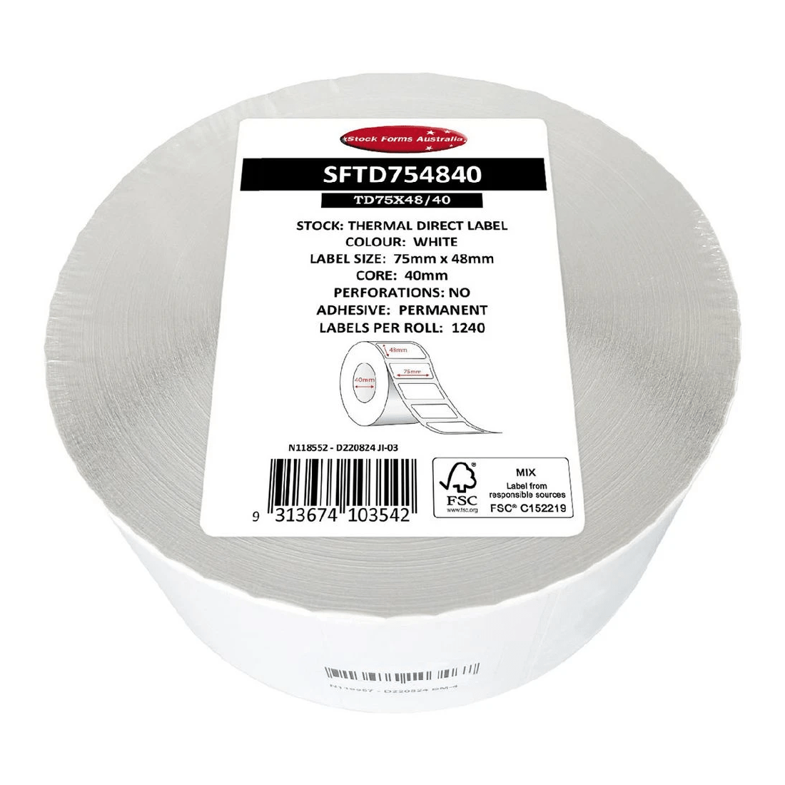1 Stock Form Direct Thermal Labels 75 x 55mm 1240 Pack White, 1 of 2