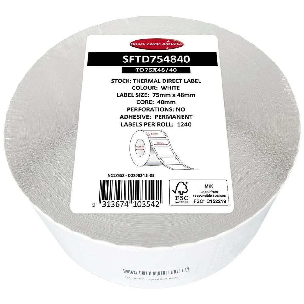 1 Stock Form Direct Thermal Labels 75 x 55mm 1240 Pack White, 1 of 2