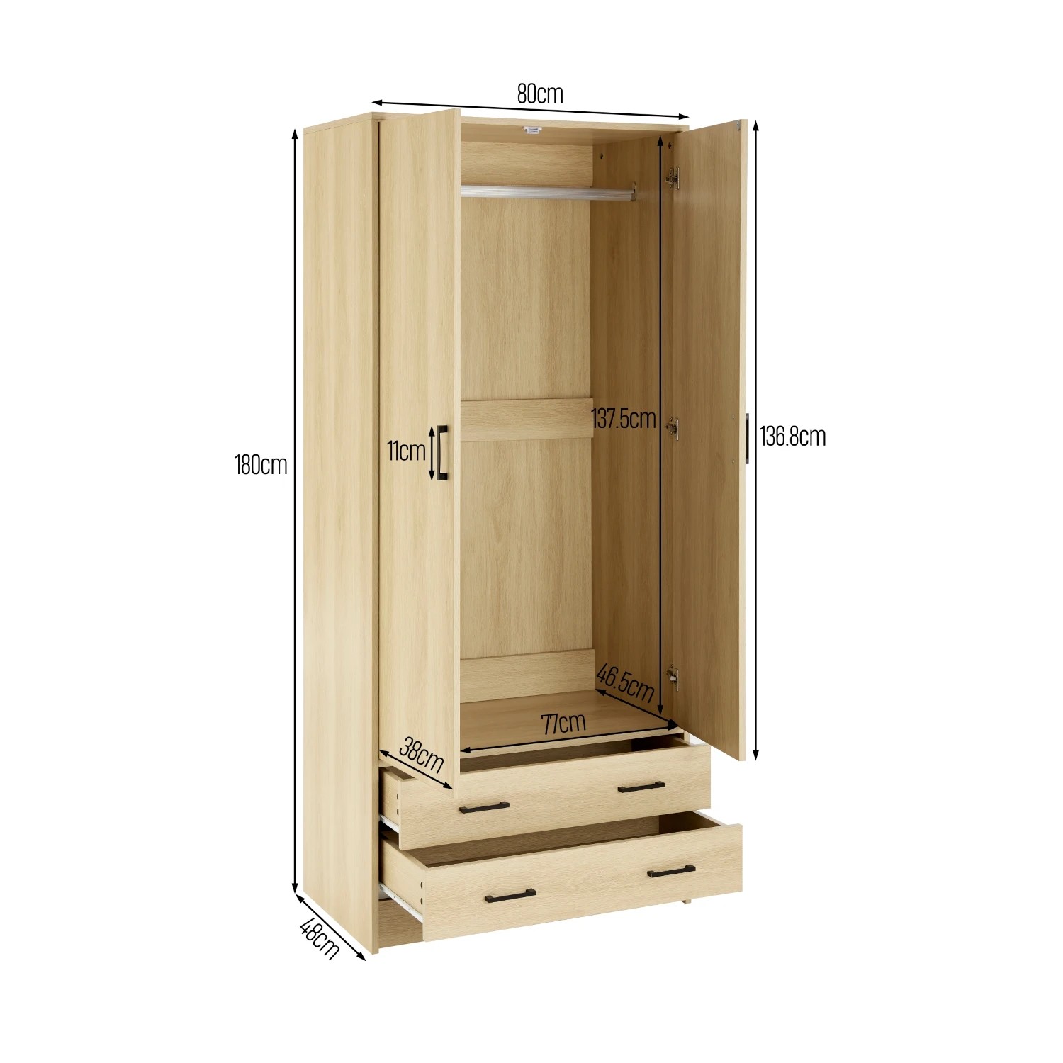 9 Kodu Wardrobe 2 Doors 2 Drawers - Natural, 9 of 10