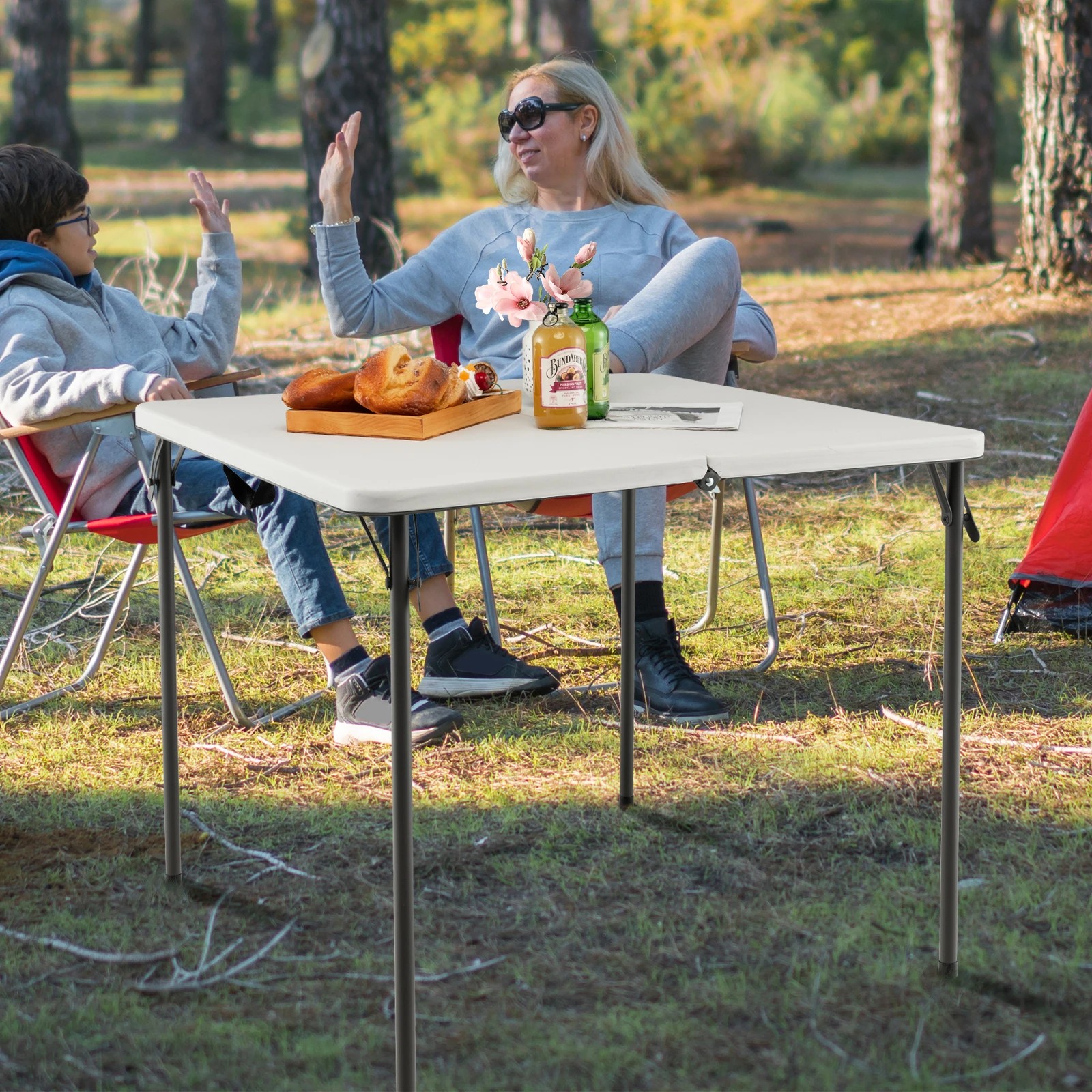 2 Costway Folding Camping Table Outdoor Portable Desk w/Carry Handle White, 2 of 3