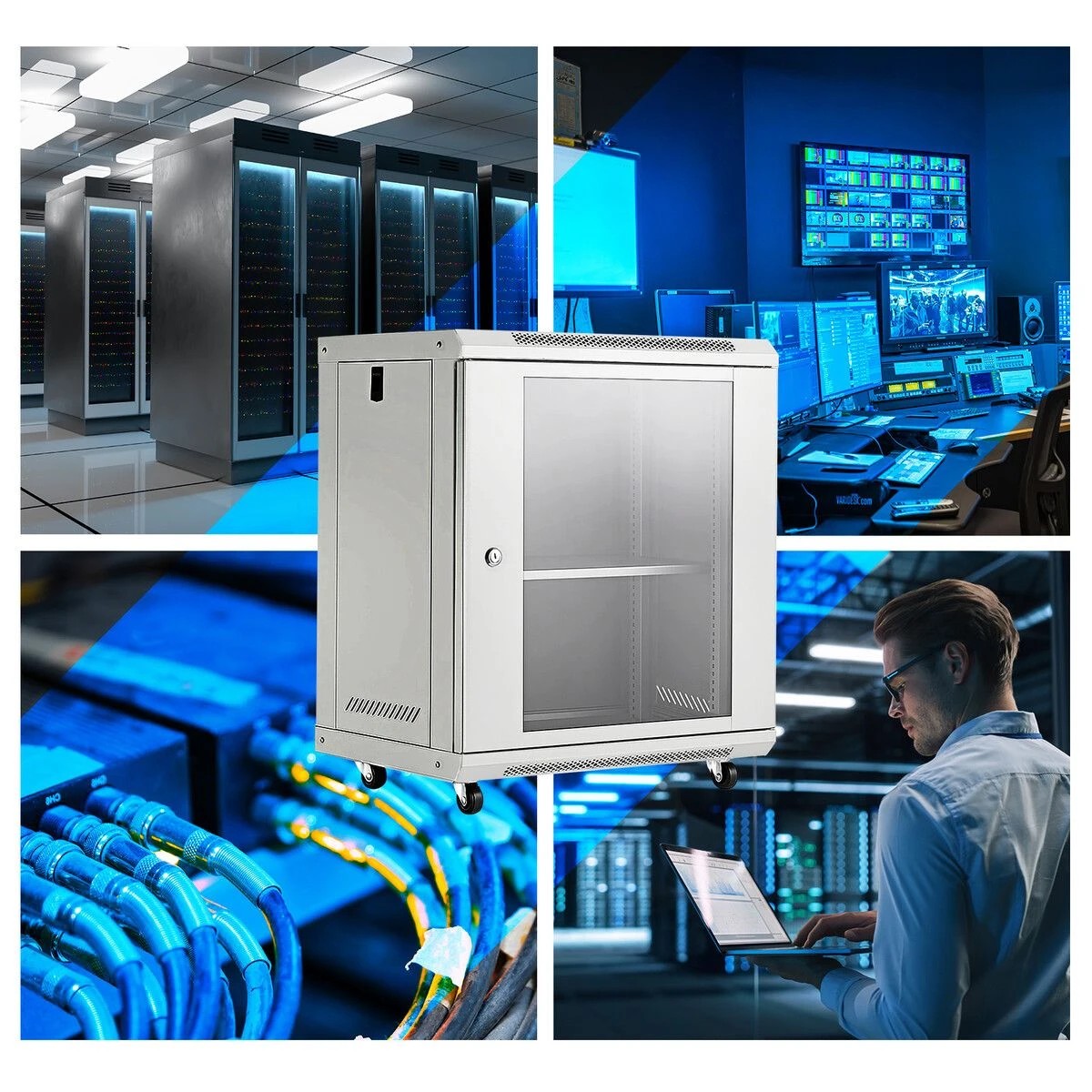 2 Ausway 12U Server Cabinet Rack Network Data Case Wall Mount LAN Enclosure Comms 19Inch 400mm Deep Locking Glass Door, 2 of 10